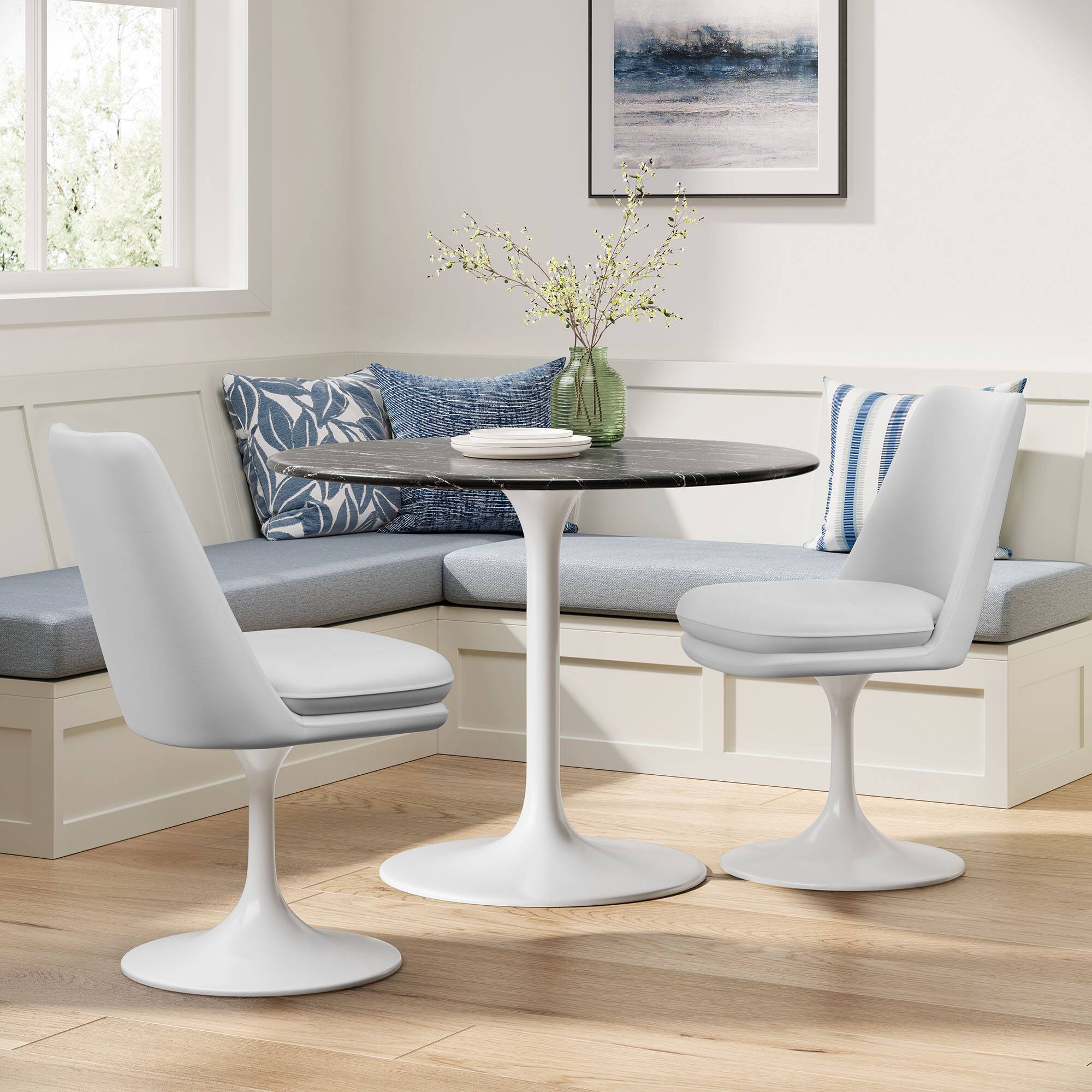 Alt View 4. Modway - Lippa Swivel Dining Vegan Leather Side Chair by Modway - White.