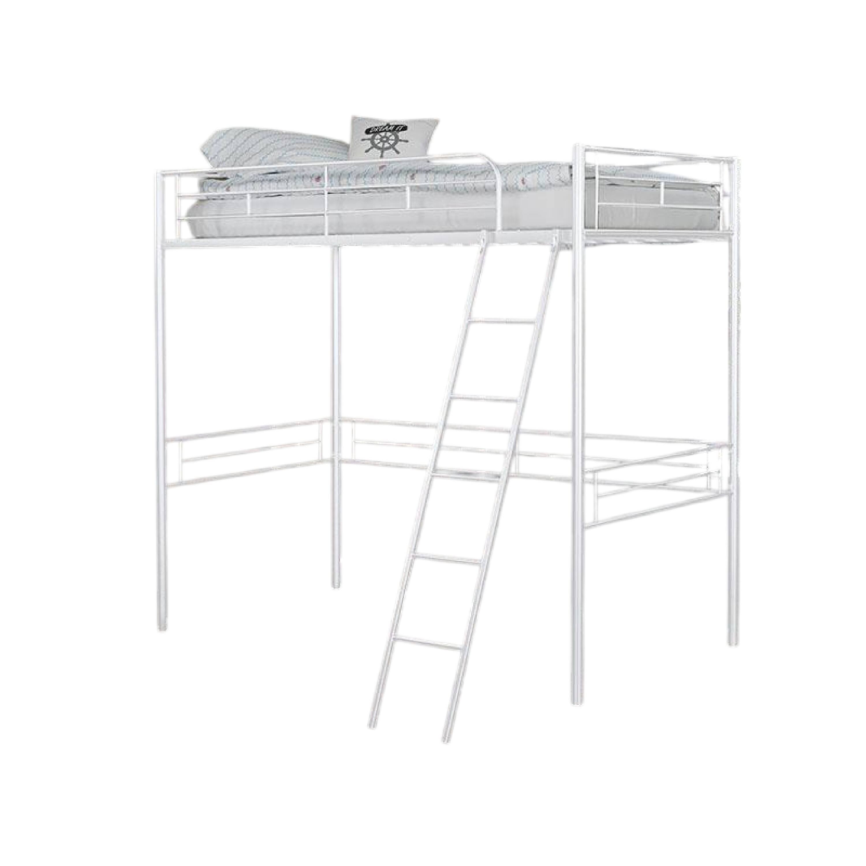 Alt View 1. Manhattan Lane - Mylz Twin Loft Bed, 61 Inch, White Metal Frame, Attached Angled Ladder - White.