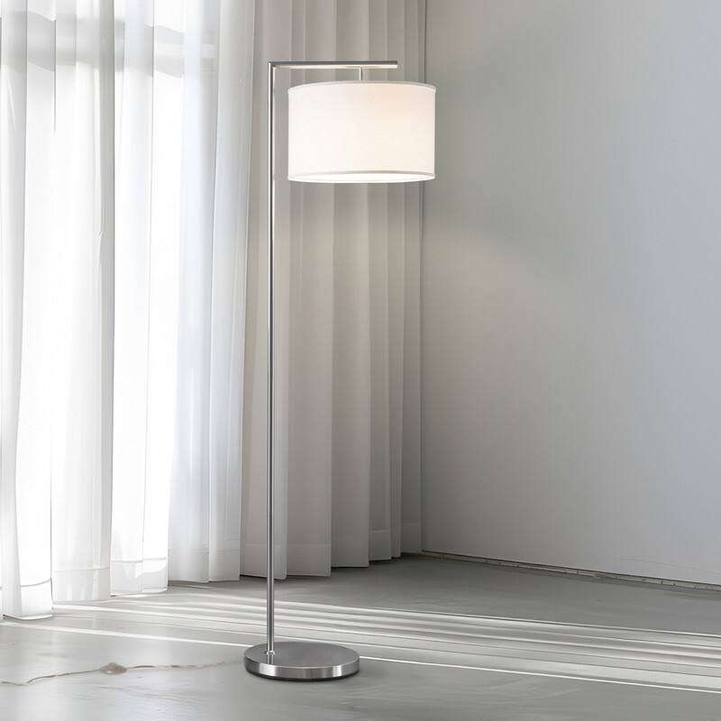 Alt View 6. Brightech - Montage Modern LED Midcentury Modern Arc Super Bright Floor Lamp with Ivory White Fabric Drum Shade - Brushed Satin Nickel.