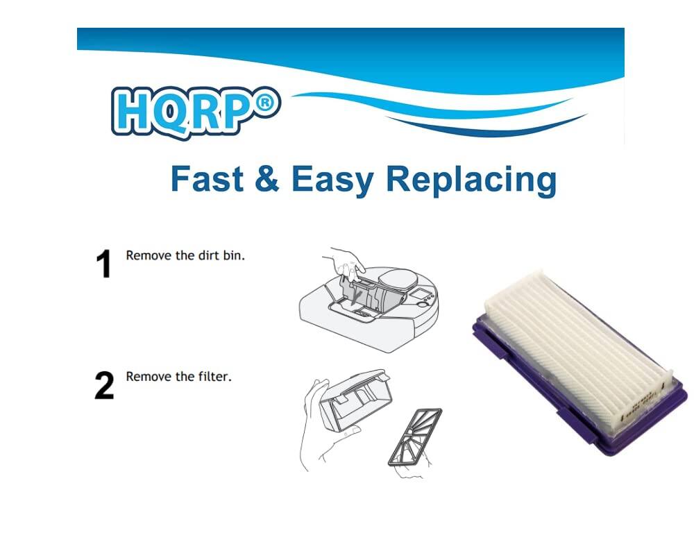HQRP®  
Fast & Easy Replacing

1. Remove the dirt bin.
2. Remove the filter.