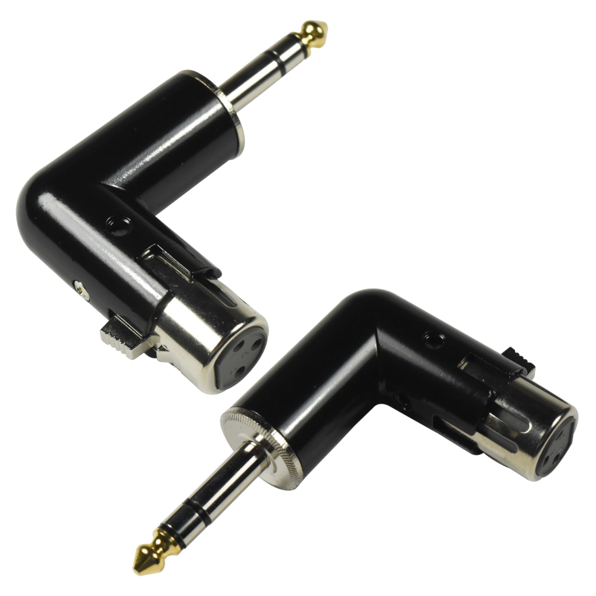 Front. HQRP - 2-Pack XLR Female to 6.35 mm TRS Male Angle Adapter - Adjustable 4-Position Balanced Audio - Black.
