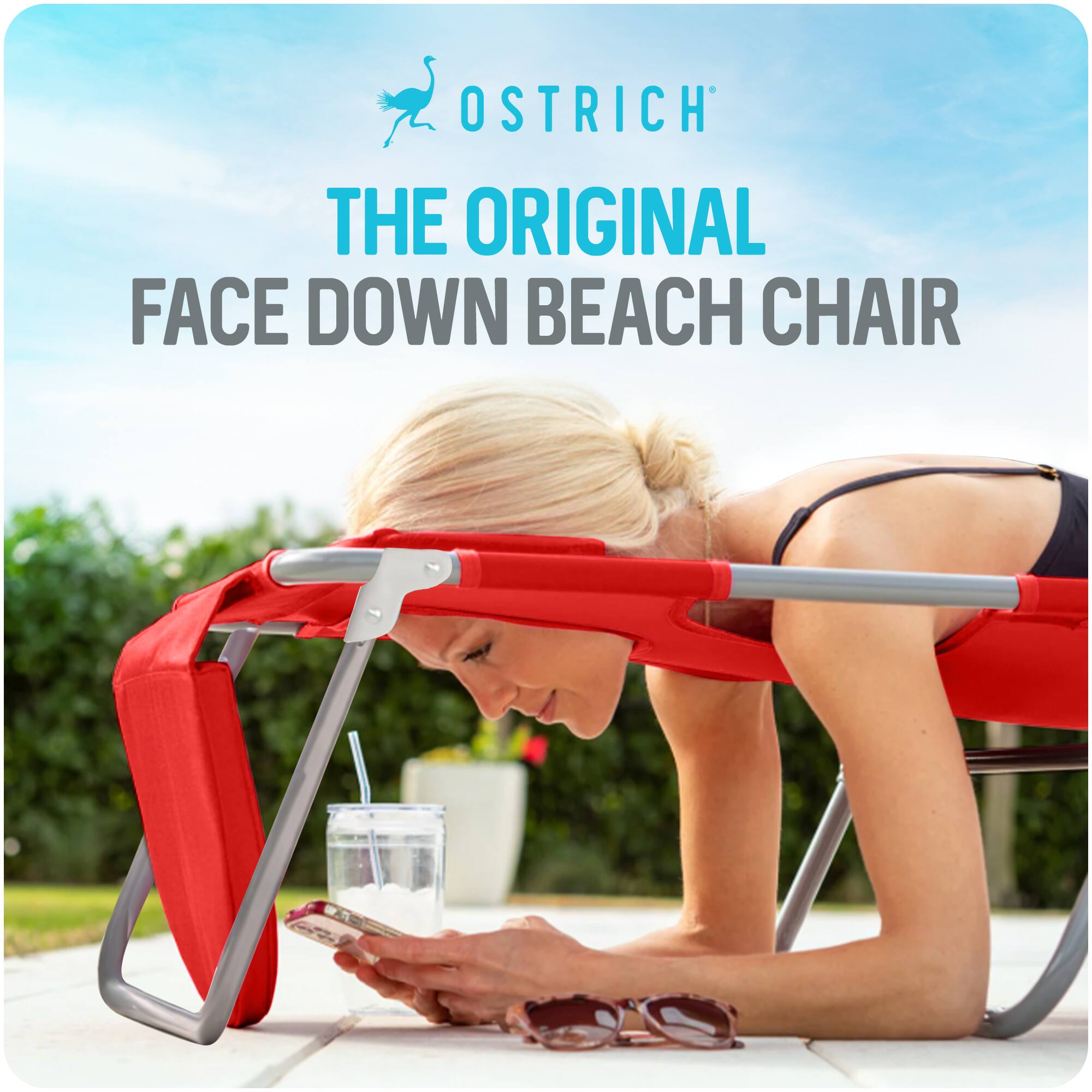OSTRICH  
THE ORIGINAL  
FACE DOWN BEACH CHAIR
