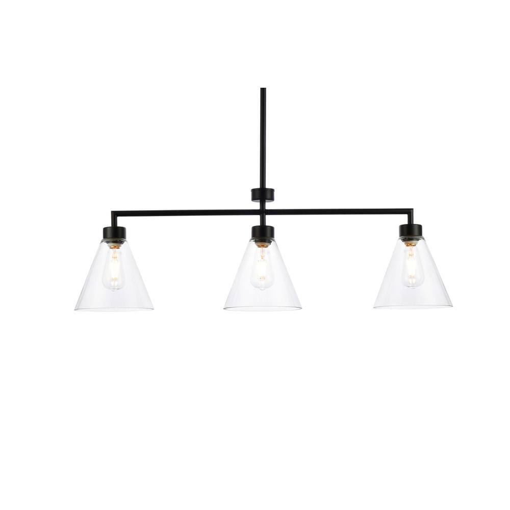 Angle. Living District - Mera 3 lights black pendant - Black And Clear.