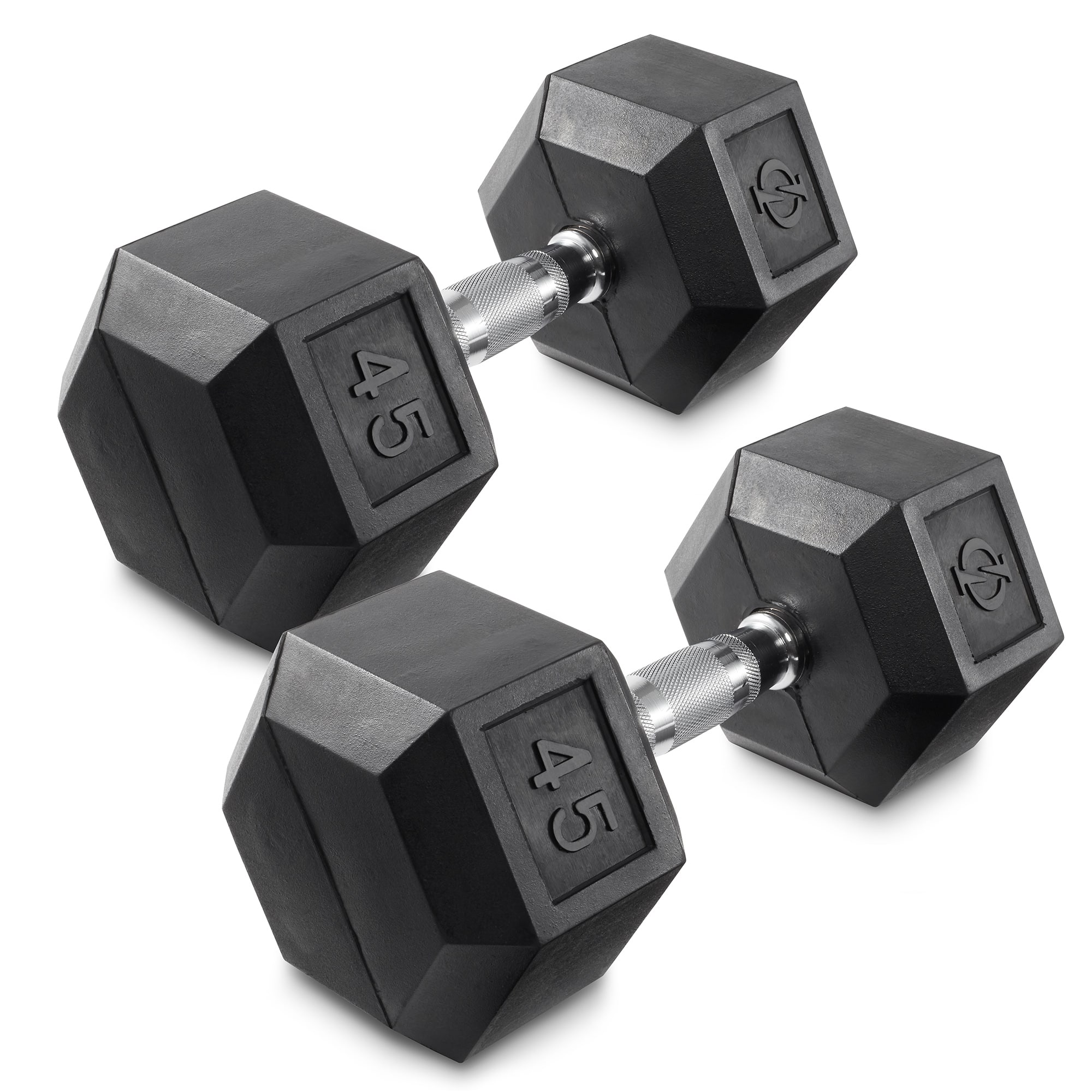 Philosophy Gym - Pair of Rubber Coated Hex Dumbbell - Cast Iron Hand Weight Set - Black
