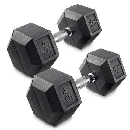 Front. Philosophy Gym - Pair of Rubber Coated Hex Dumbbell - Cast Iron Hand Weight Set - Black.