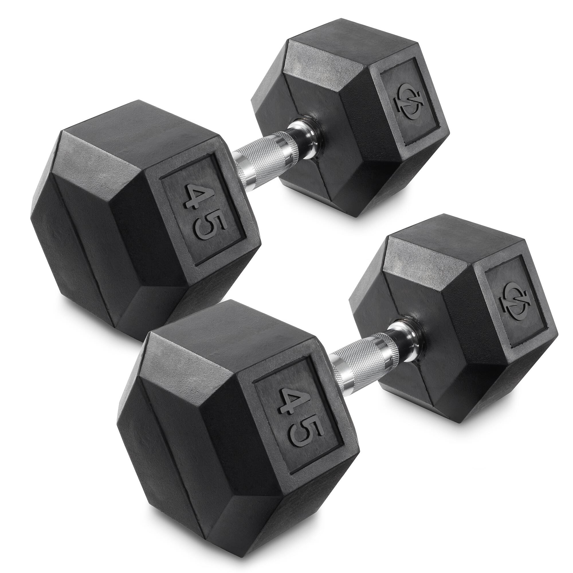 Front. Philosophy Gym - Pair of Rubber Coated Hex Dumbbell - Cast Iron Hand Weight Set - Black.