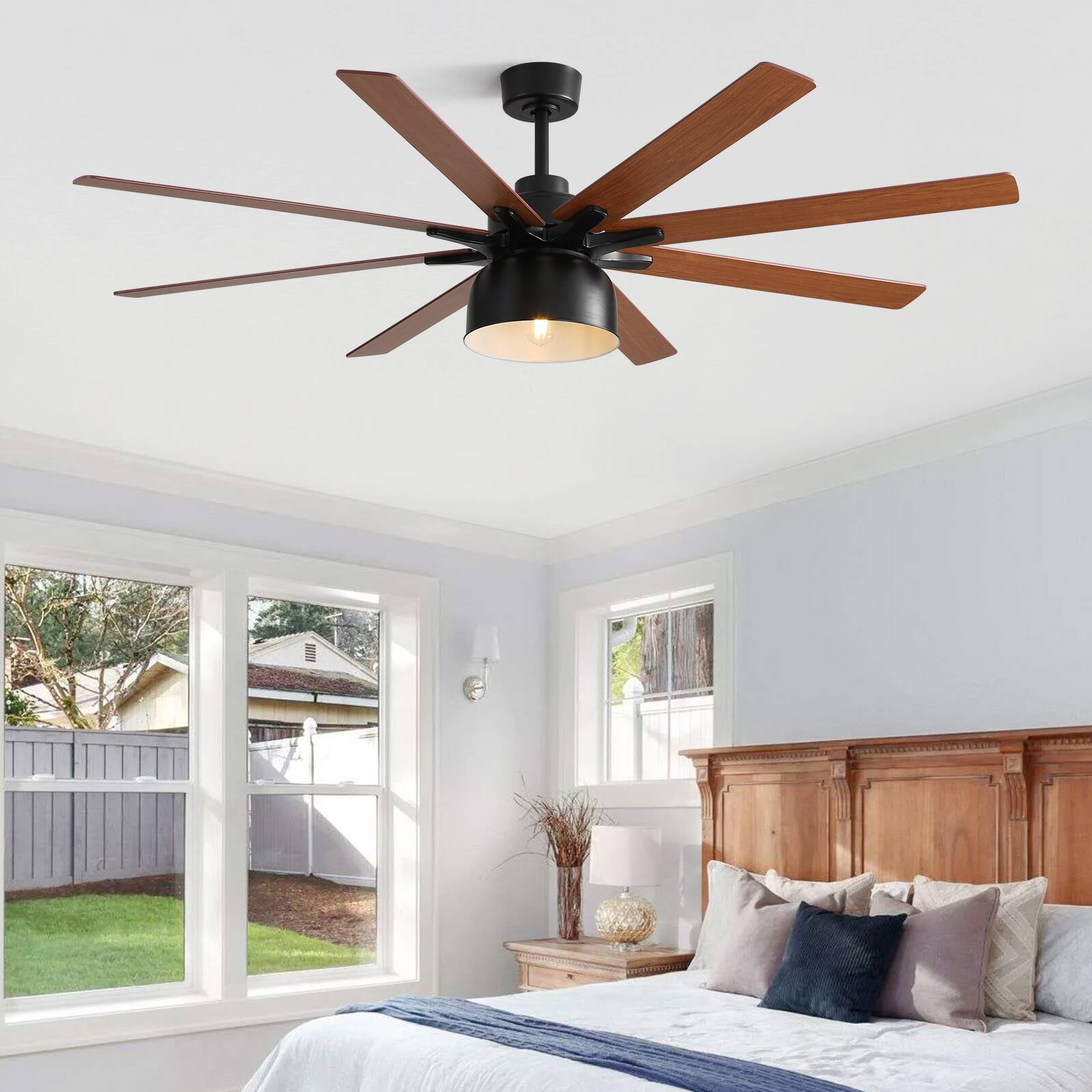 Alt View 5. Sofucor - Modern Ceiling Fan with Lights and Remote Large 52 Inch Farmhouse Ceiling Fan with 8 Double Side Wood Blades Reversible - Black.