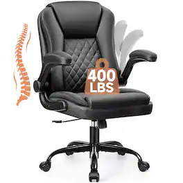 Brick Attic - Executive Leather Office Chair with Flip up Armrests,Computer Desk Chair with Lumbar Support and Wheels,120°Tilt - Black