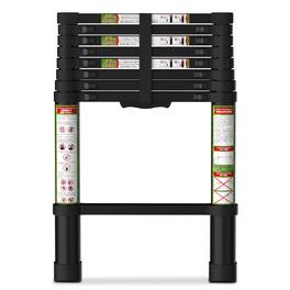 Brick Attic - 8.5FT Aluminum Extension Foldable Ladder with Dual Locking Mechanism,Telescoping Ladder for Attic,330lb Capacity - Black