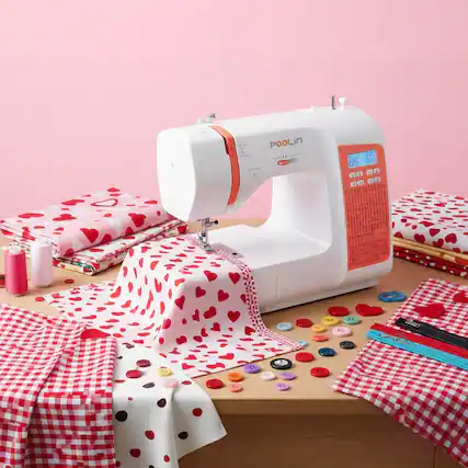 Front. Poolin - Poolin EOC02-RE 293 Stitches Computerized Sewing Machine LCD Screen with Full accessories for DIY&Valentine's Day Gift - White.