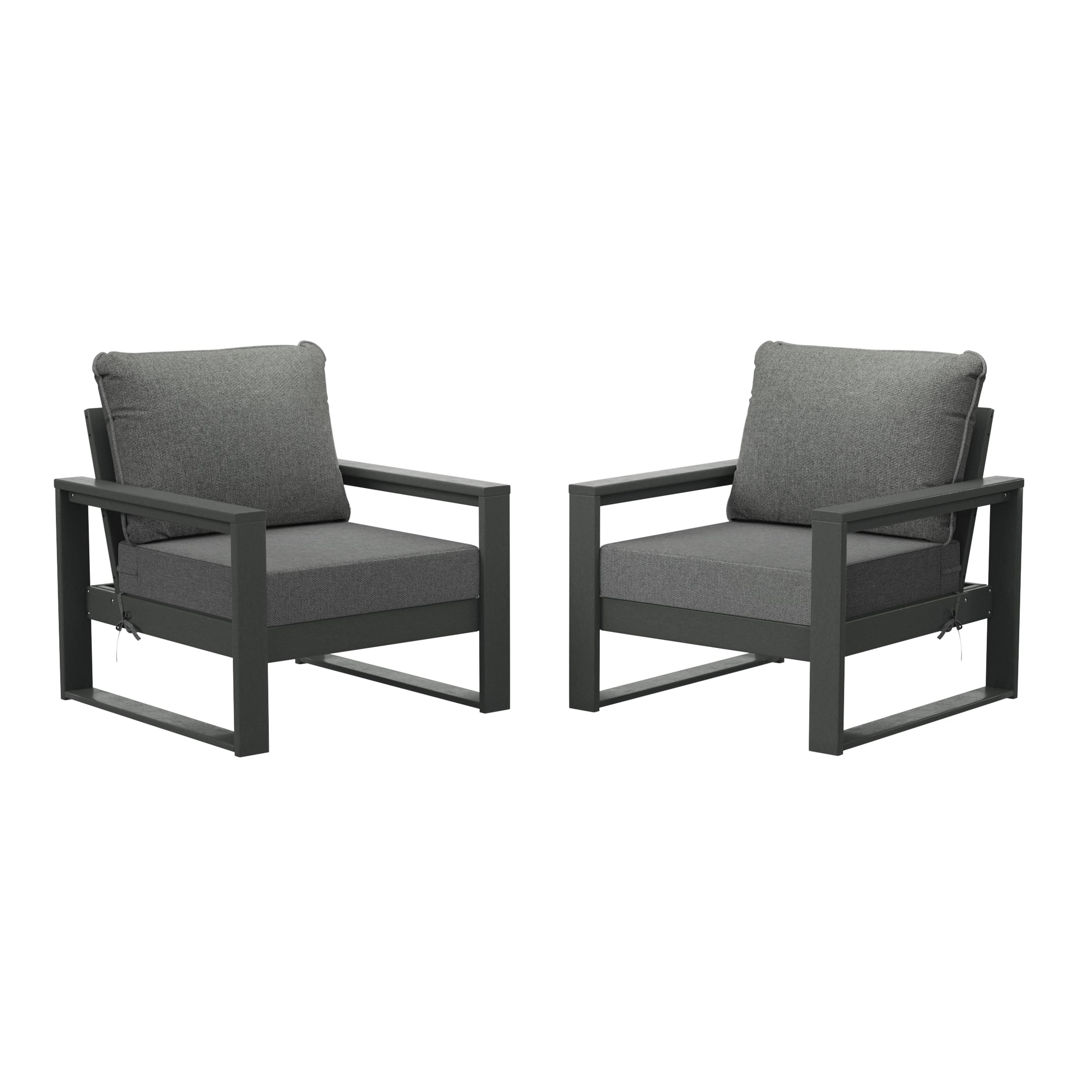 WestinTrends - Montara Outdoor Modern HDPE Patio Club Chair with Waterproof Deep Seat Cushions (Set of 2) - Gray