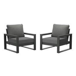 WestinTrends - Montara Outdoor Modern HDPE Patio Club Chair with Waterproof Deep Seat Cushions (Set of 2) - Gray