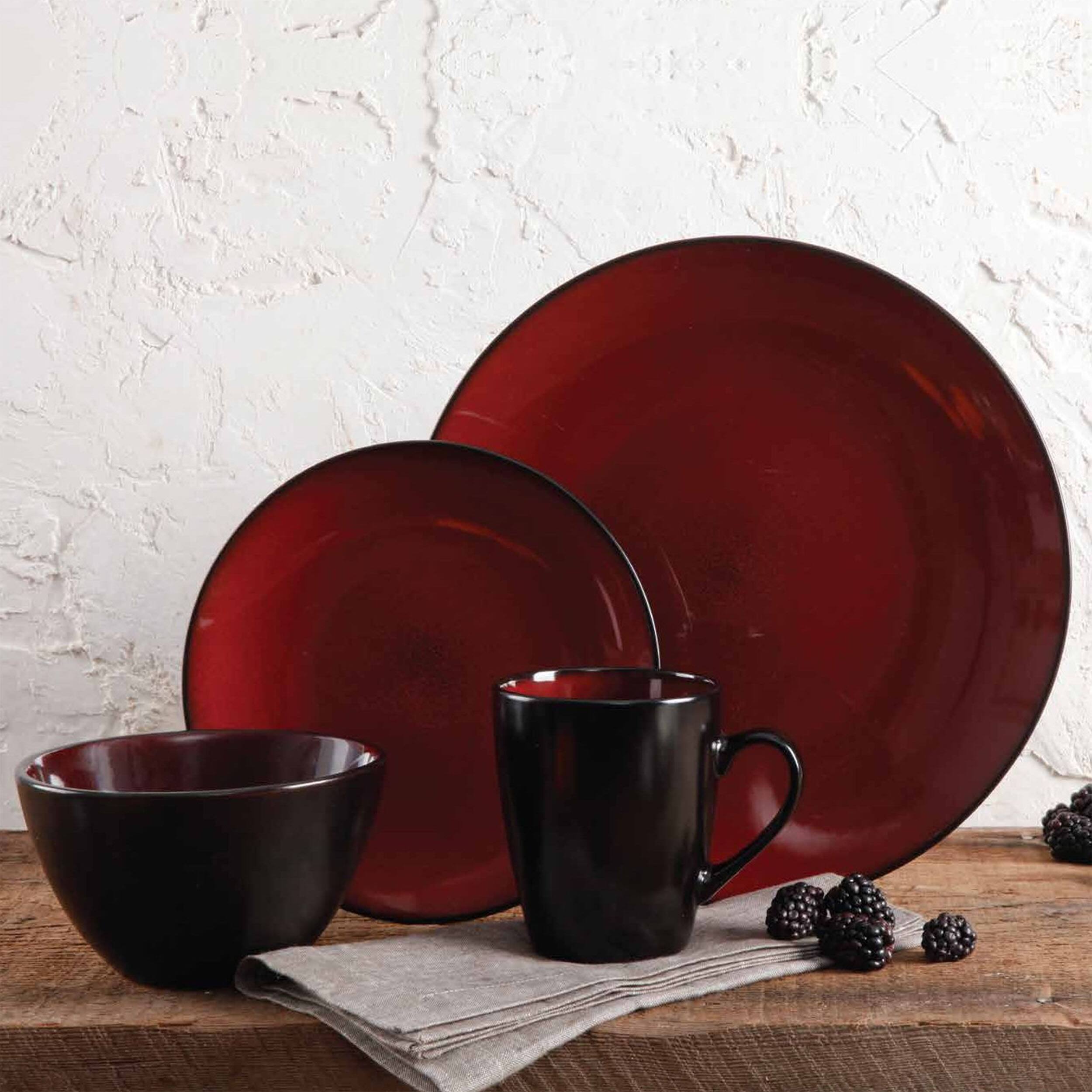 Alt View 5. Gibson - Gibson Soho Lounge Round 16 Piece Dinnerware Set, Burgundy - Red.