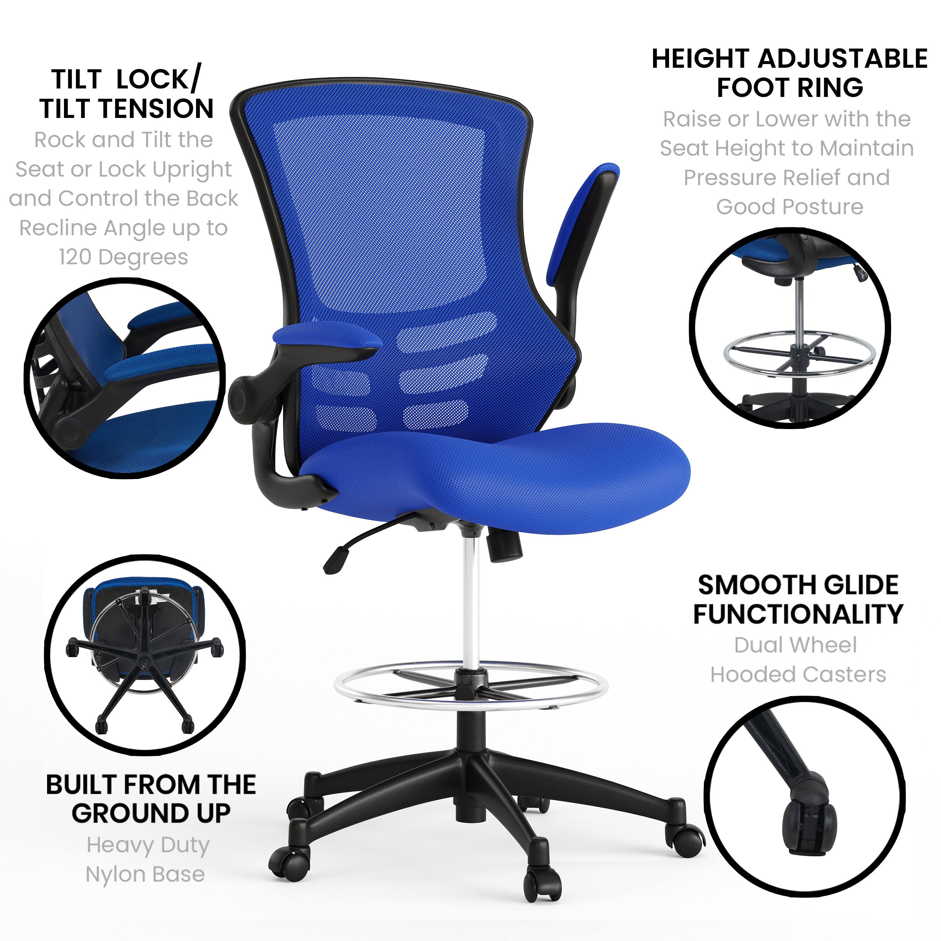 - TILT LOCK/ TILT TENSION: Rock and Tilt the Seat or Lock Upright and Control the Back Recline Angle up to 120 Degrees
- HEIGHT ADJUSTABLE FOOT RING: Raise or Lower with the Seat Height to Maintain Pressure Relief and Good Posture
- SMOOTH GLIDE FUNCTIONALITY: Dual Wheel Hooded Casters
- BUILT FROM THE GROUND UP: Heavy Duty Nylon Base