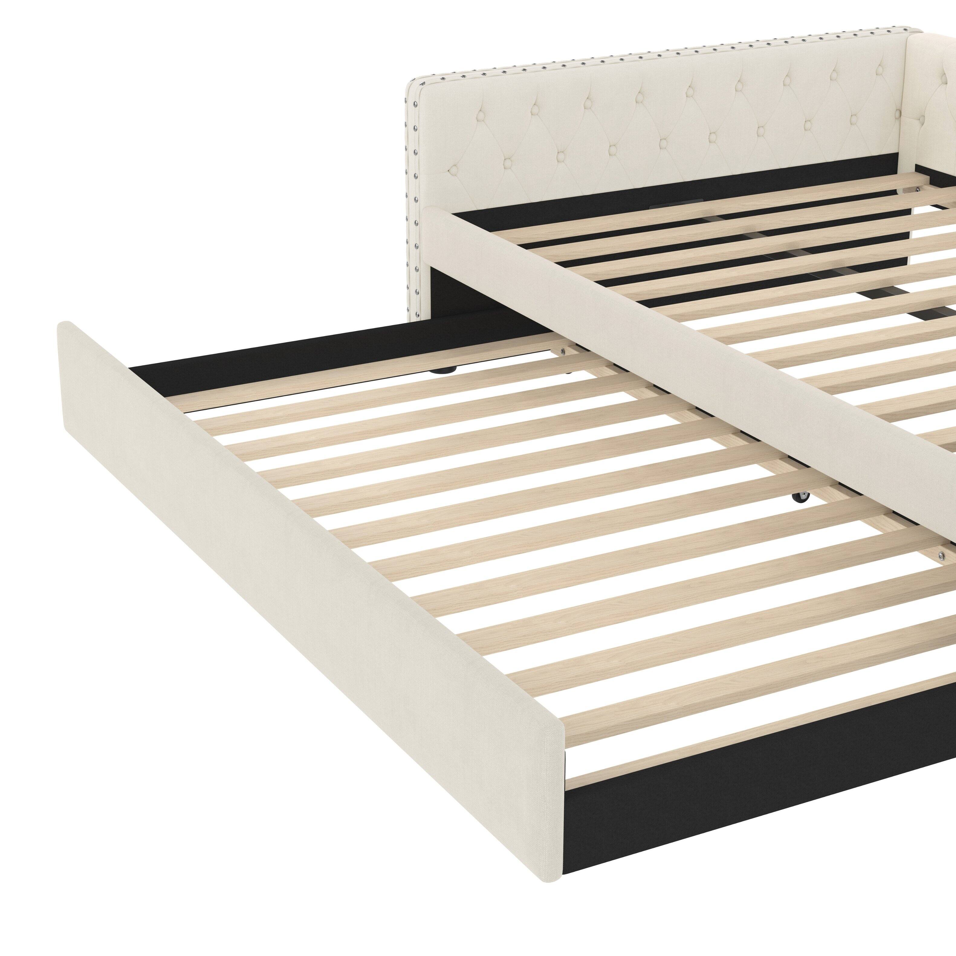 Alt View 5. Tiramisubest - Full Size Daybed, Upholstered Tufted Sofa Bed with Trundle,  Full Daybed with Twin Trundle - Ivory.