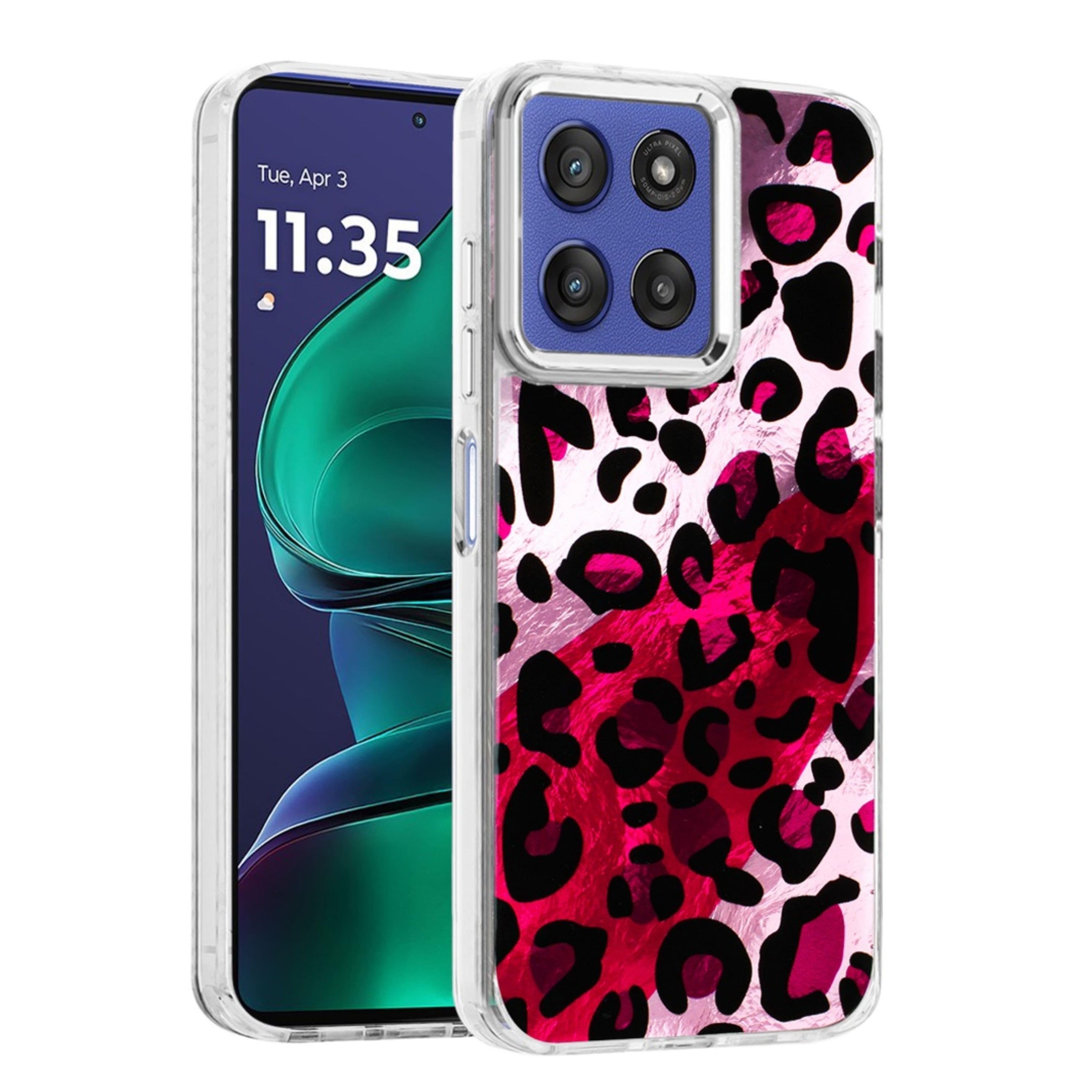 Kitcheniva - Raised Metallic Camera Bezel Case With Tempered Glass For Moto G Stylus 2026/2025 Leopard - Multicolor