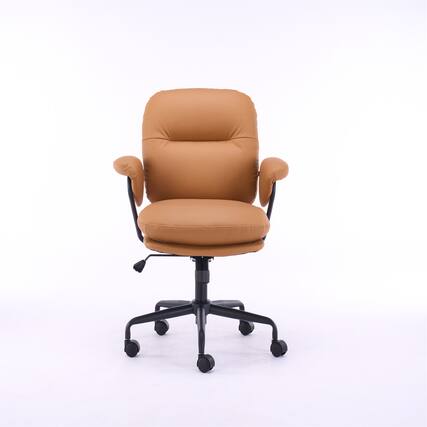 Front. Forest'nSky - Camel Ergonomic White Leather Office Chair, Reclining Backrest with Adjustable Height & 360° Swivel, Easy Assembly - Camel.