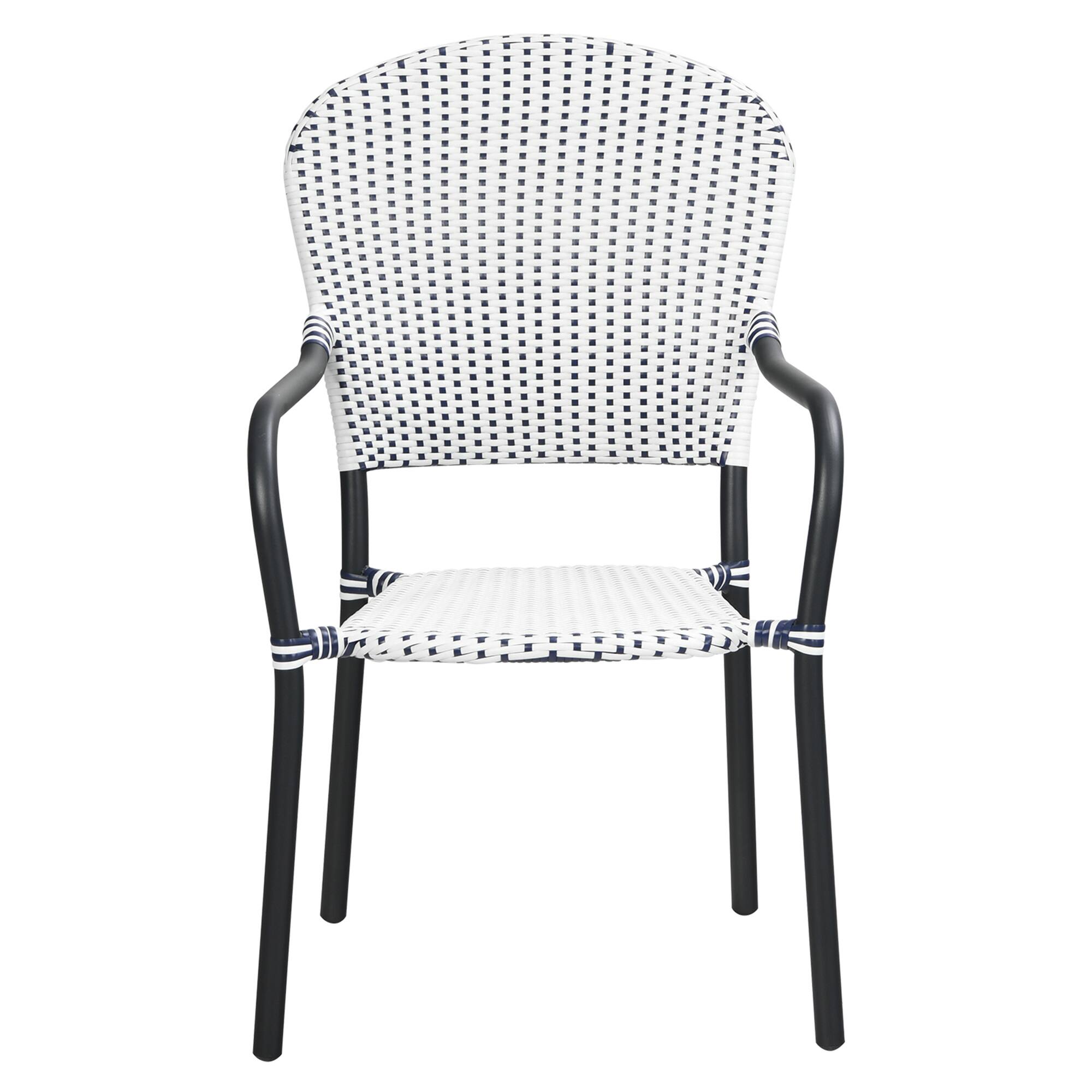 Alt View 9. Gymax - Gymax Set of 4 Patio Rattan Dining Chairs Stackable Armrest No Assembly - White & Blue.