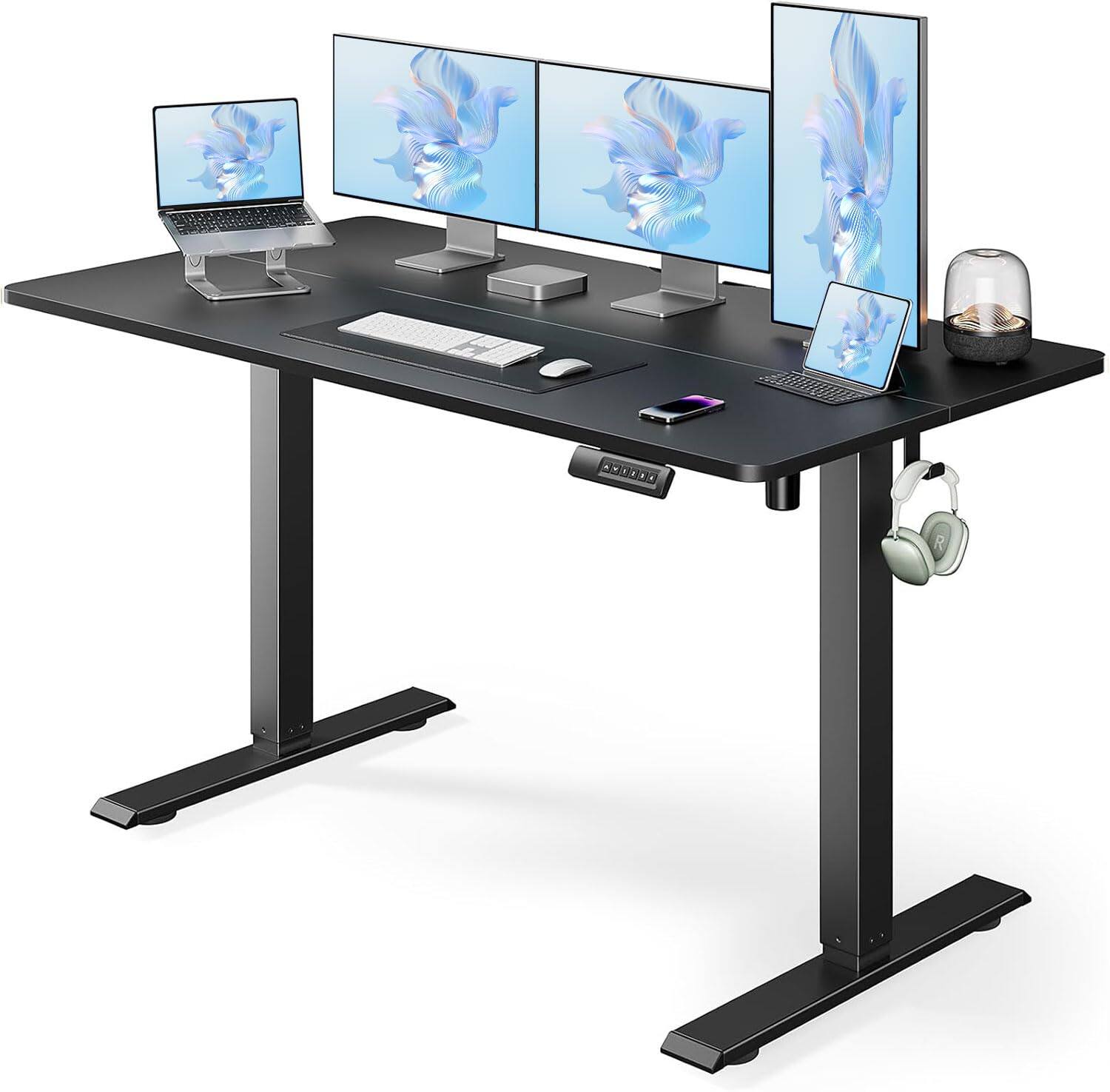 Front. Hirose Alice - Marsail Standing Desk, Adjustable Height, Stand up Home Office Desk, Electric Standing Computer Desk, with ... - Black 55x24" Modern.