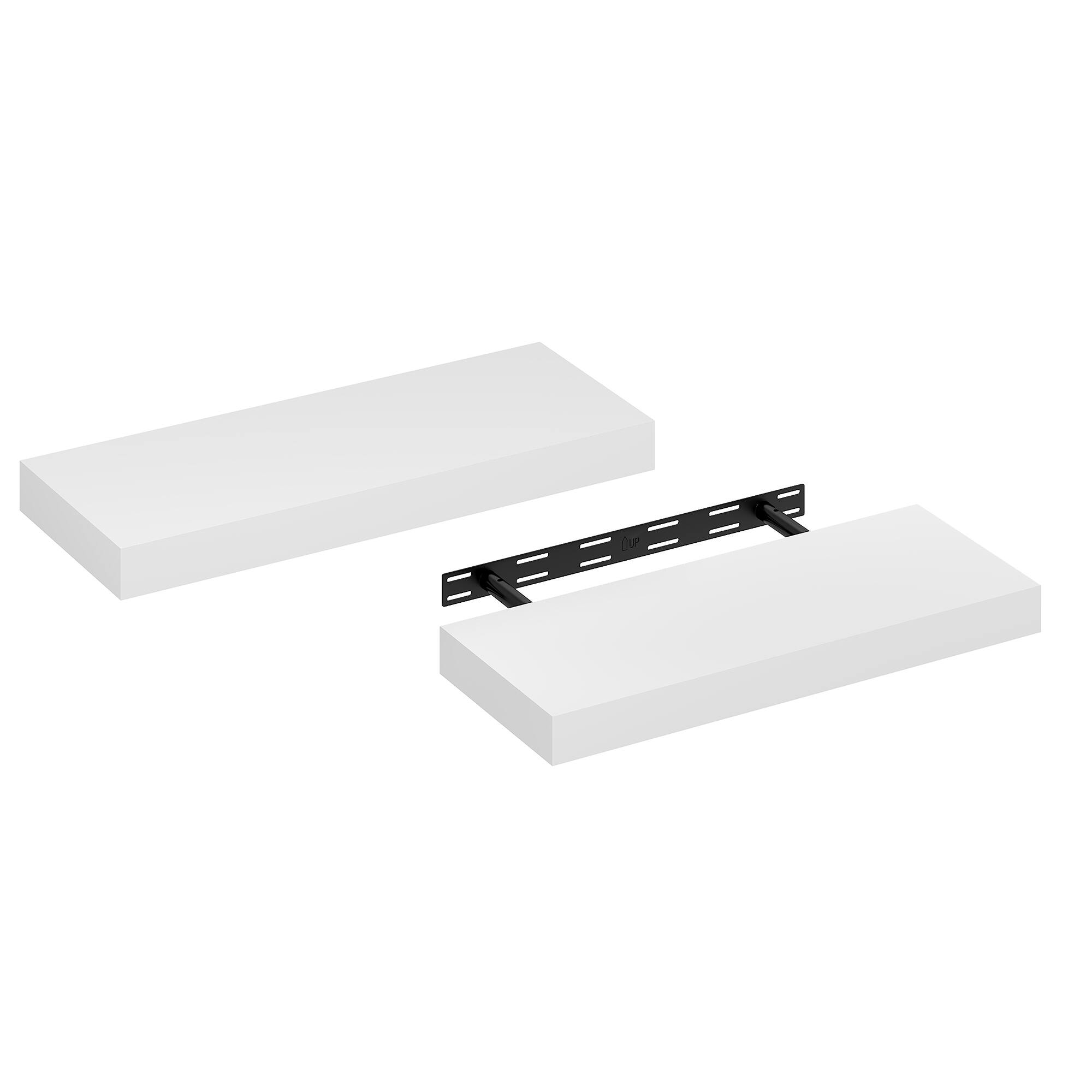 Alt View 3. Furinno - TANNA Floating Shelves for Wall 9 x 24 Wall Shelf, Set of 2, Wall Mounted Shelf with Invisible Bracket, 2-in Thick - White.