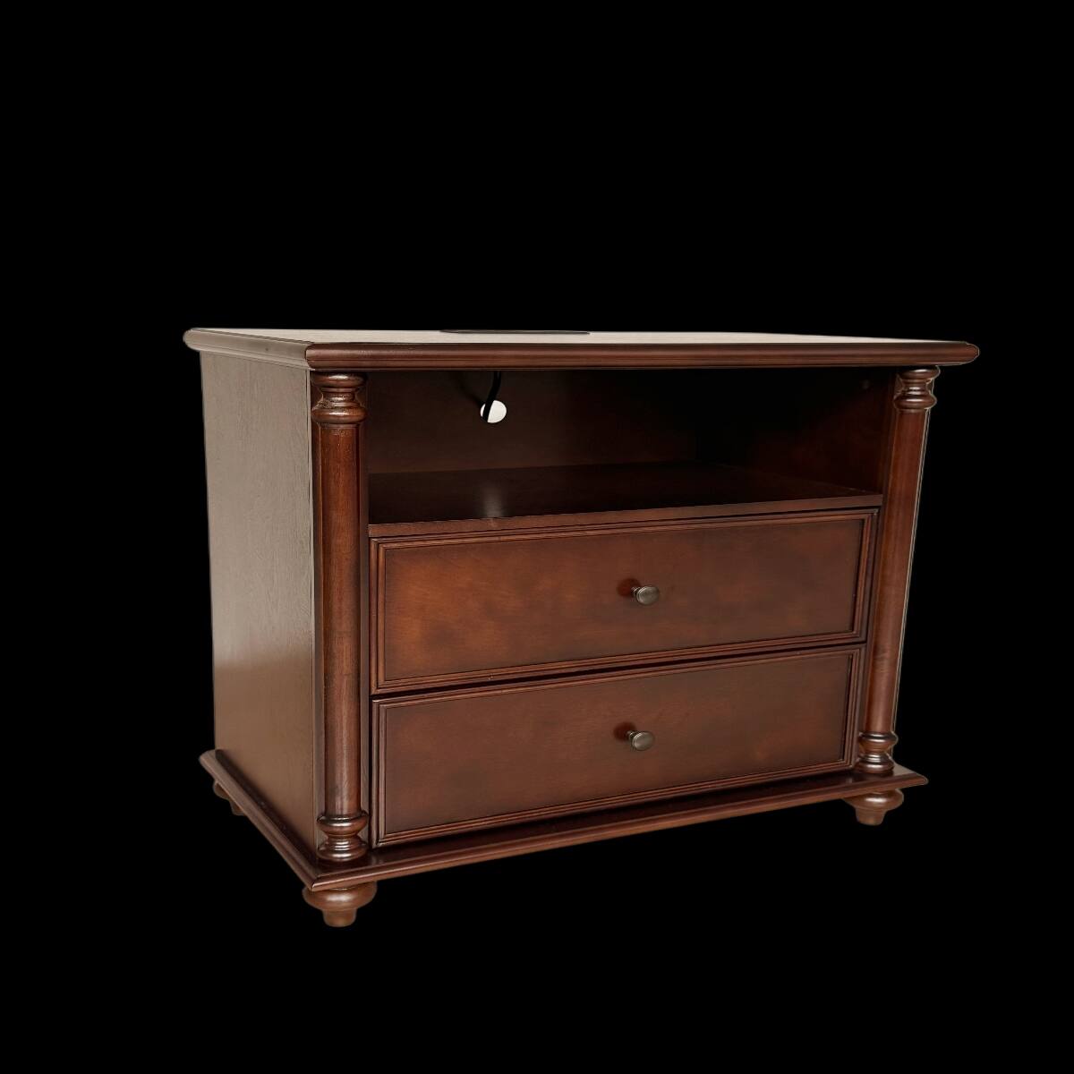 Alt View 3. Loheer - Loheer Walnut Nightstand with Charging Station, Two Drawer Bedside Table, Rustic Brown, Twenty Eight Inch Wide - Walnut.