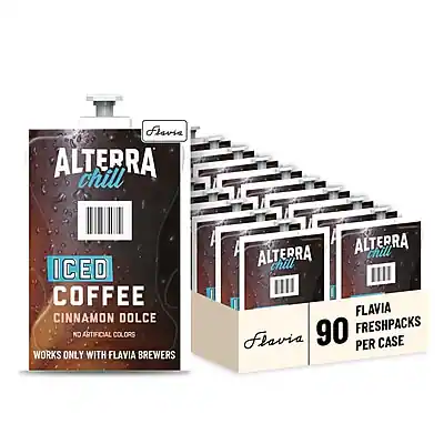 ALterra chill
ICED COFFEE
CINNAMON DOLCE
NO ARTIFICIAL COLORS
WORKS ONLY WITH FLAVIA BREWERS
FLAVIA
90 FRESHPACKS PER CASE