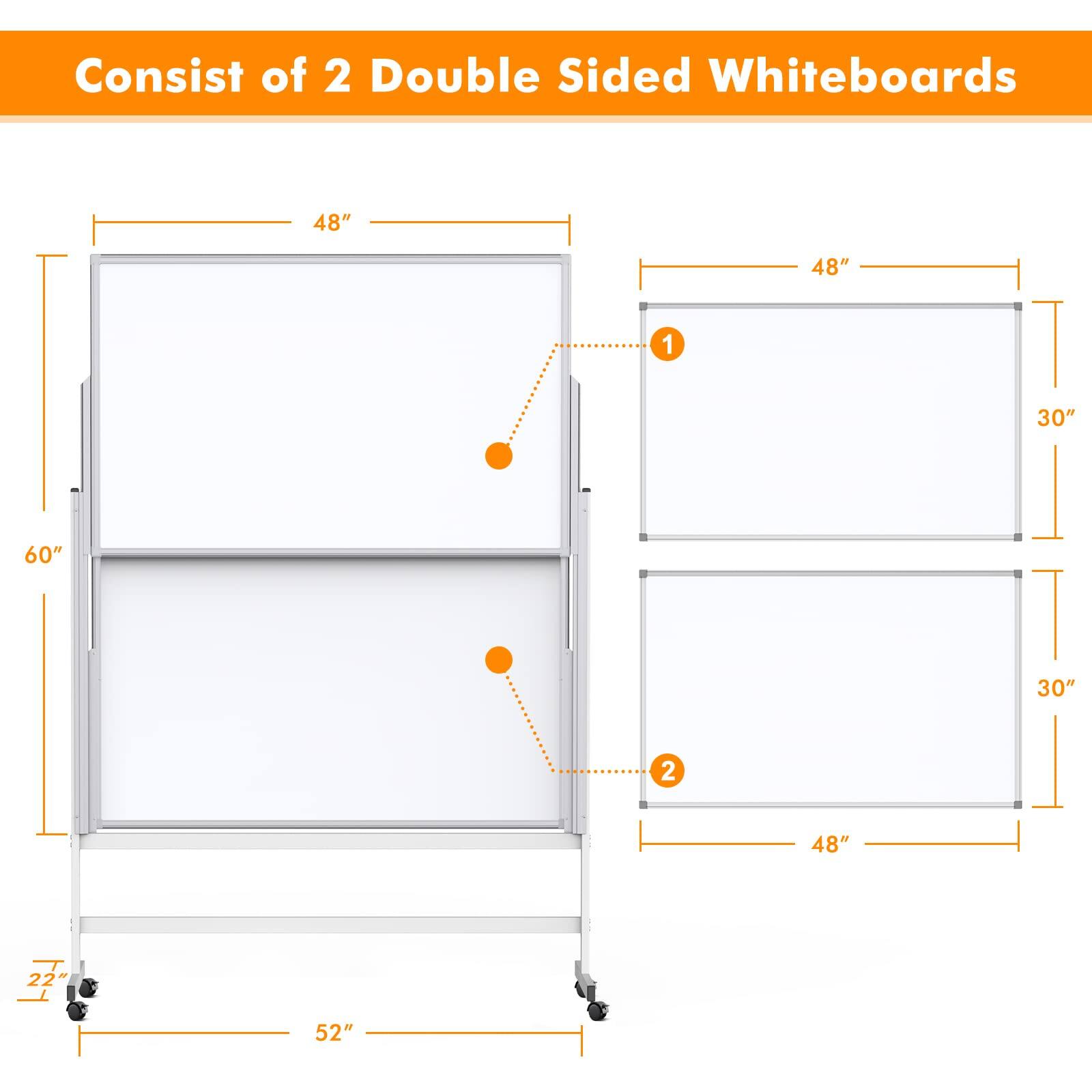 Consist of 2 Double Sided Whiteboards

1. 48" x 30"
2. 48" x 30"