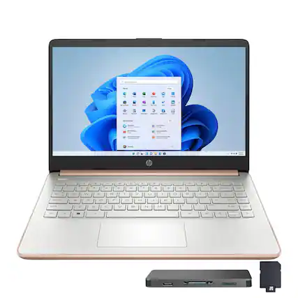 Front. HP - HP Stream 14" HD Business Laptop,Intel Celeron N4120,4GB RAM,64GB eMMC+160GB Dock Set,1 Year Office 365 ,Win 11,Gold - Gold.