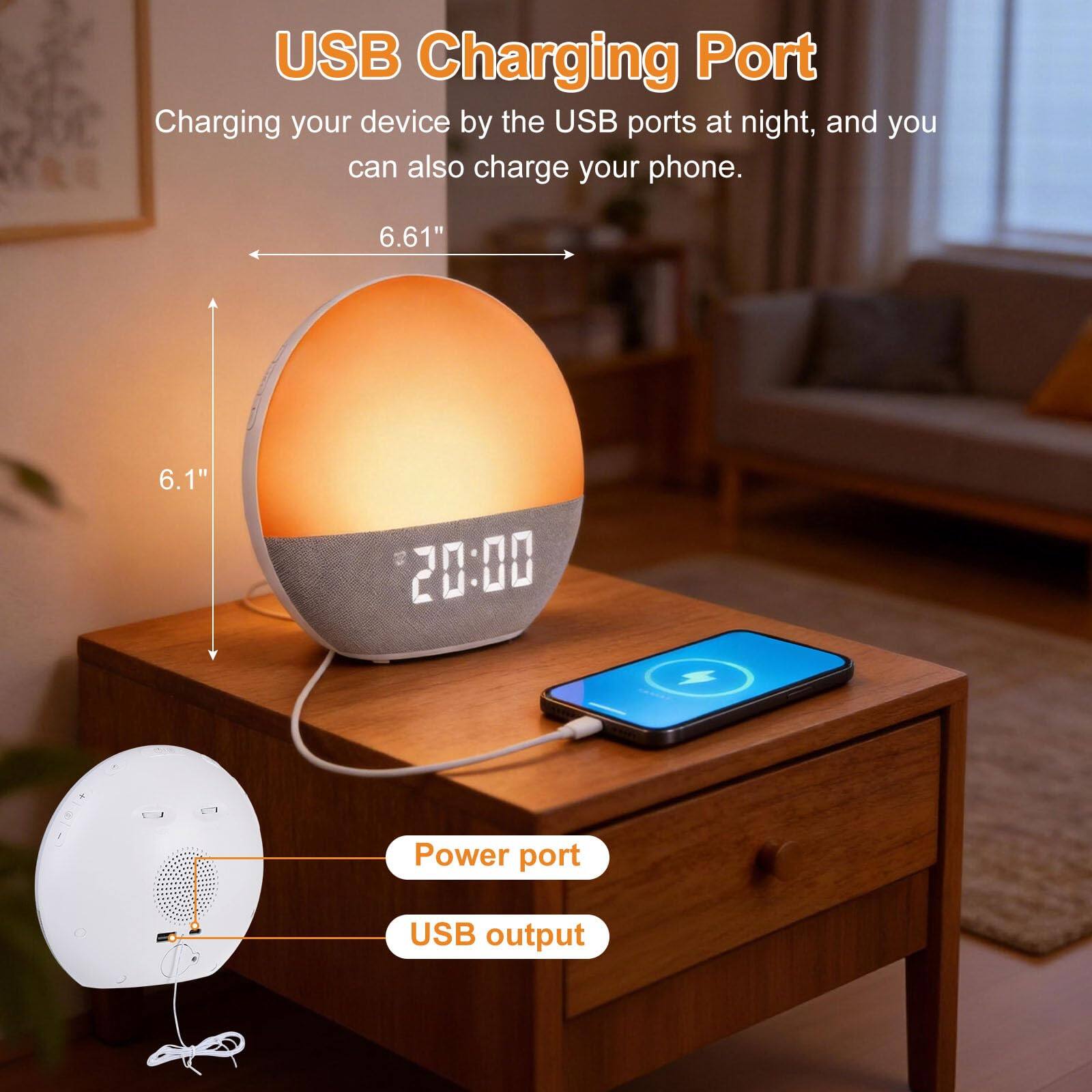 USB Charging Port  
Charging your device by the USB ports at night, and you can also charge your phone.  

6.61"  
6.1"  

Power port  
USB output