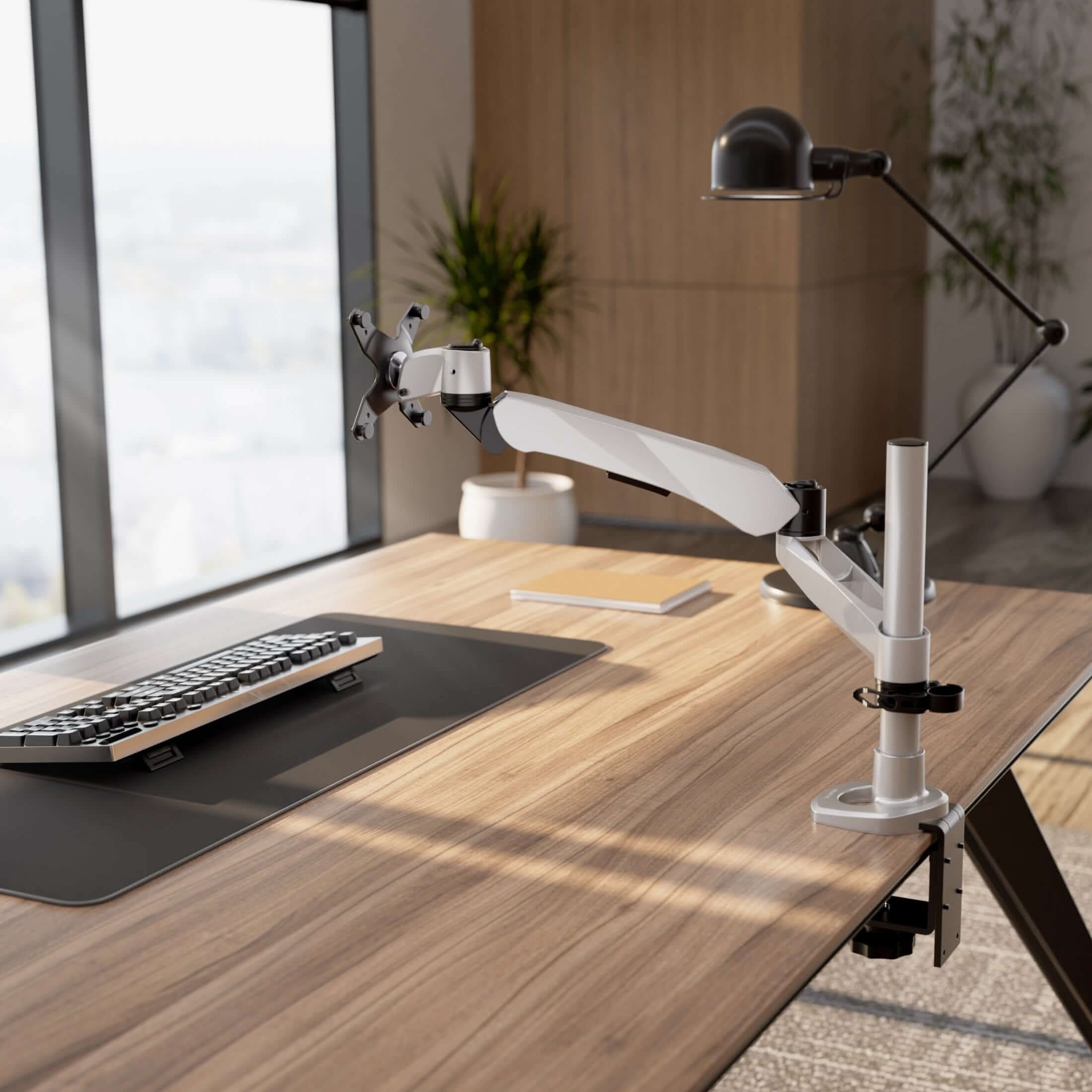 Alt View 8. Mount-It! - CLiX Series Spring Arm Dual-Segmented Single Monitor Mount – Full Motion Desk Arm for 17"-30" Displays, Silver - Silver.