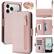 Front. Dteck - For Apple iPhone 17 Pro Max Shockproof Leather Zipper Flip Wallet Case With Mirror and Crossbody Strap - Rosegold.