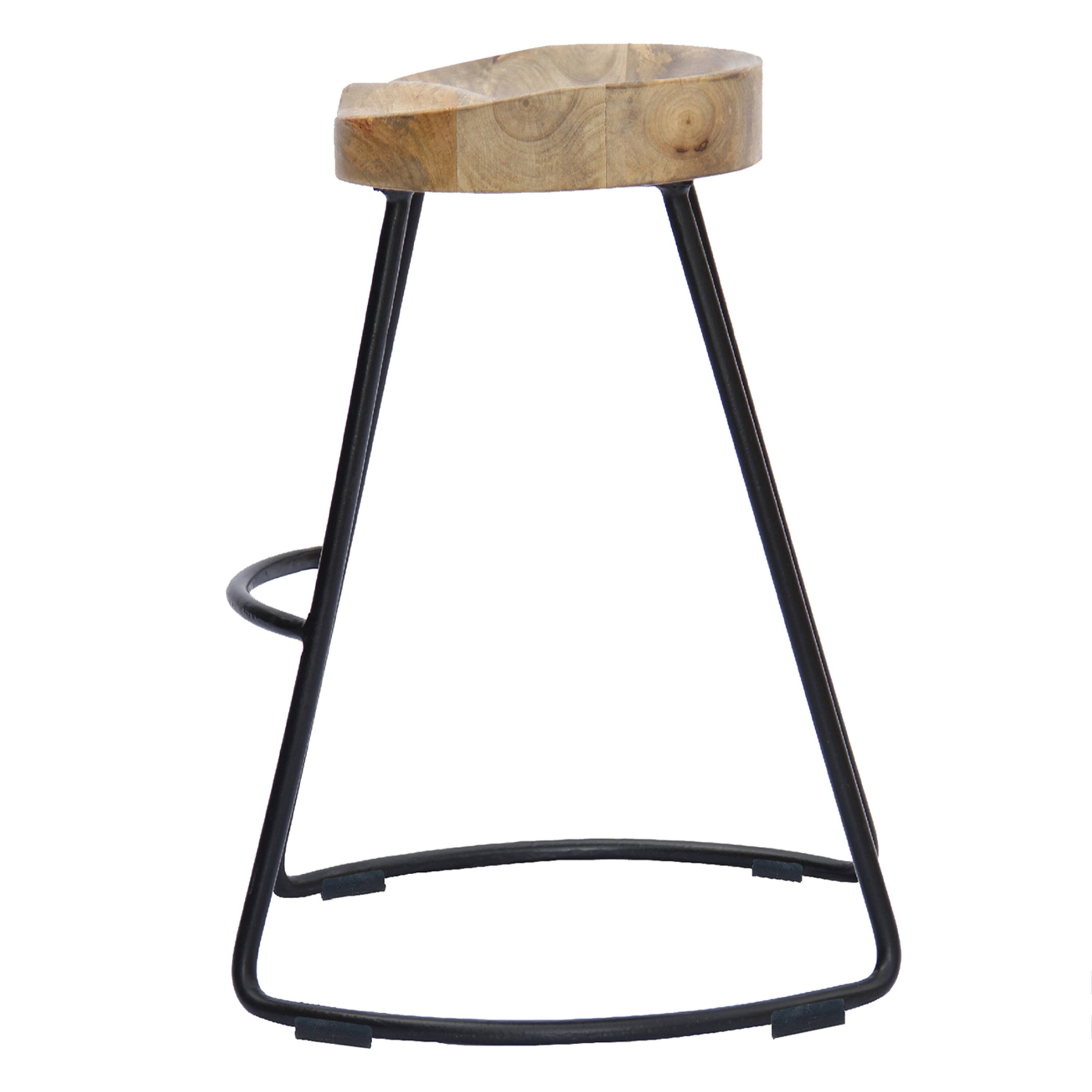 Alt View 1. Manhattan Lane - Ela 30 Inch Mango Wood Bar Stool, Saddle Seat, Iron Frame - Brown and Black.