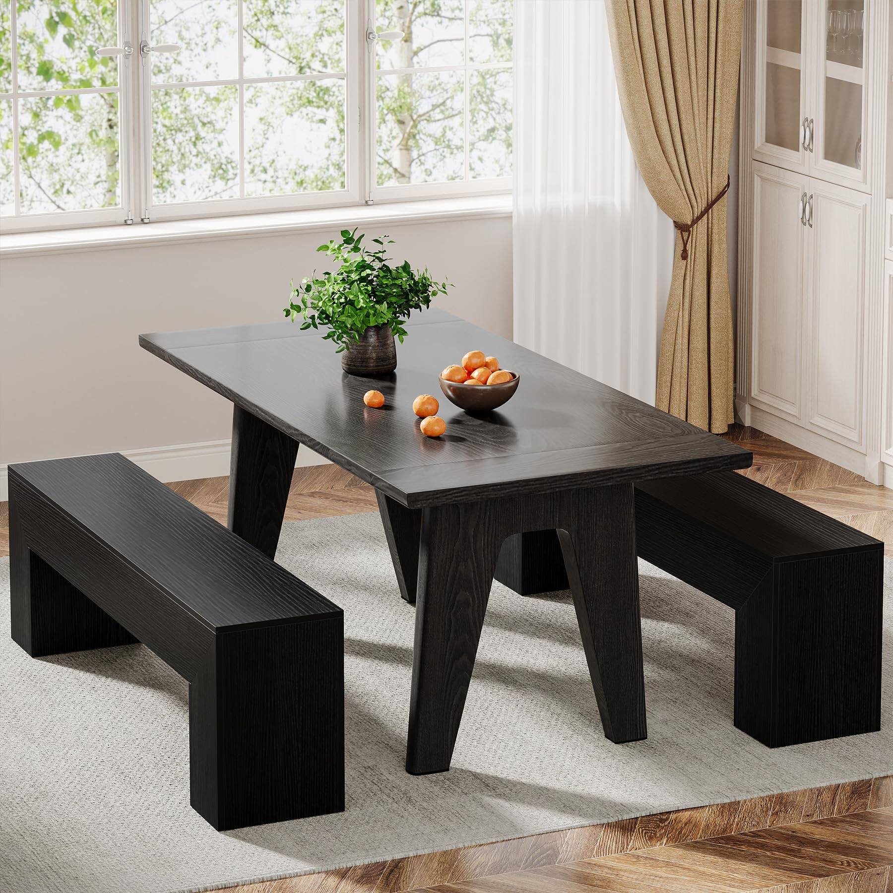 Left. Tribesigns - Dining Bench, Farmhouse Wooden Entryway Bench, Entry 47" Long Bench for Living Dining Room, Hallway and Bedroom, Easy As - Black.