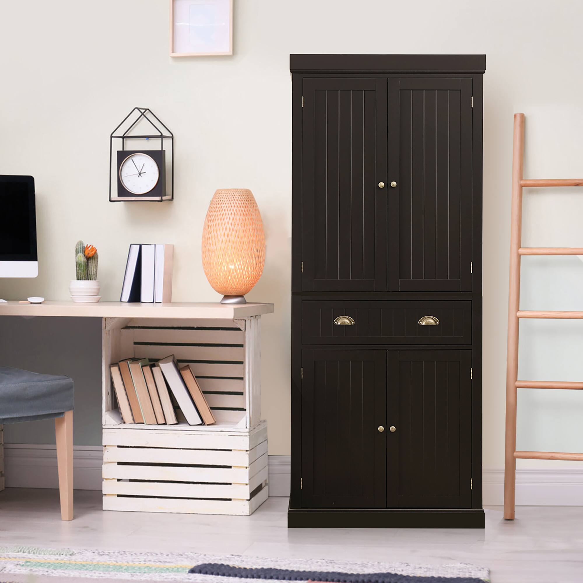 Alt View 10. Costway - Costway Kitchen Cabinet Pantry Cupboard Freestanding with Shelves - Espresso.