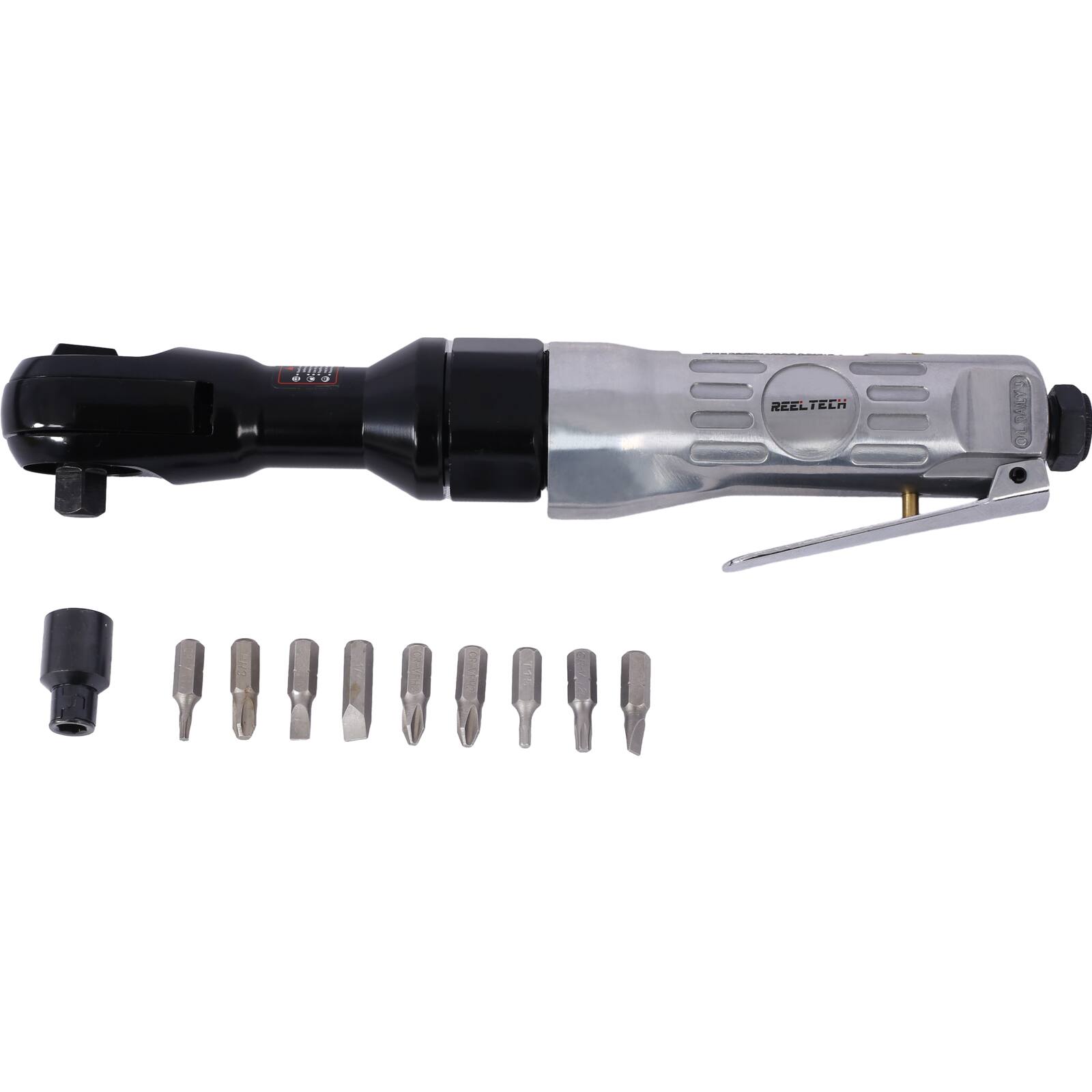 Alt View 4. ELEMENT ACE - 71-Piece Air Tool & Accessories Kit: Impact Wrench, Air Ratchet, Die Grinder, Air Hammer & Storage Case - Silver.