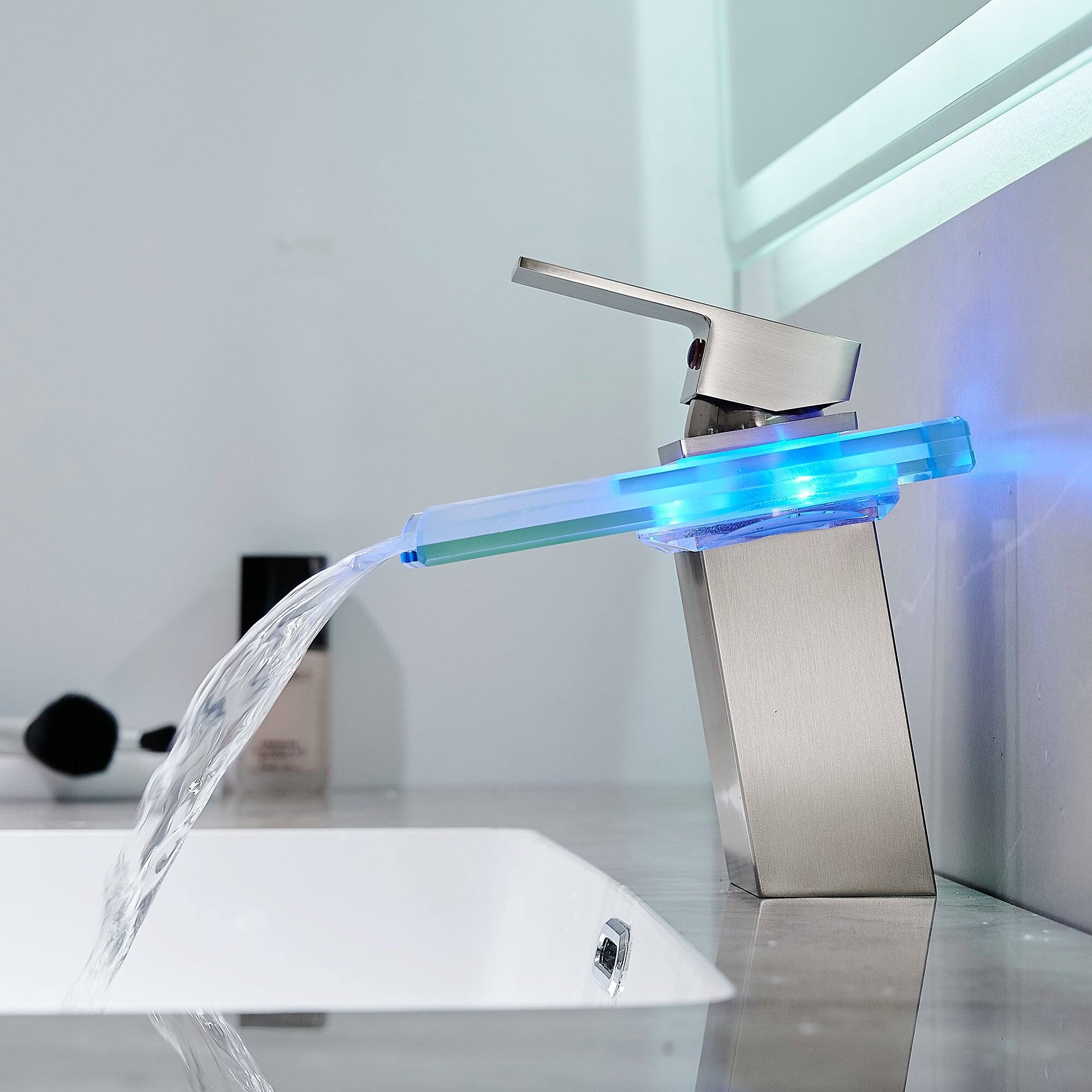 Alt View 9. Boyel Living - Single Handle Single Hole Bathroom Faucet Brushed Nickel with LED Temperature Sensor and Supply Hoses Easy Install - Brushed Nickel.