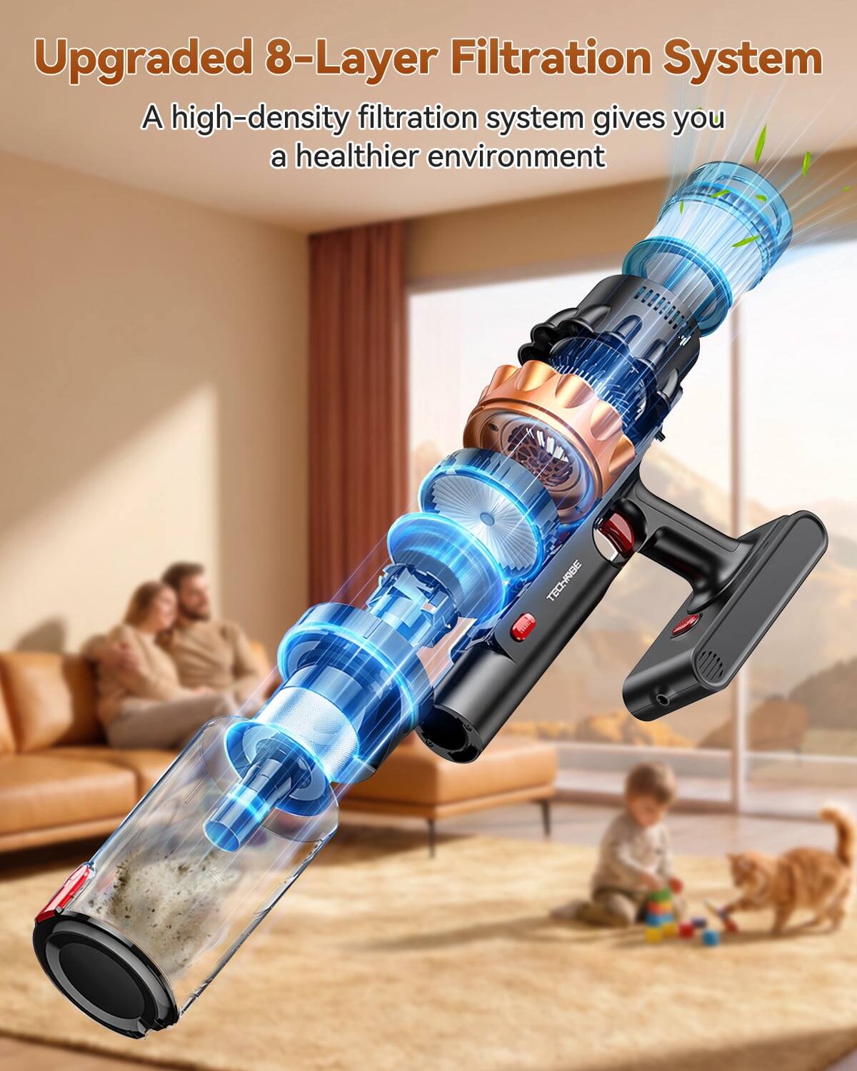 Upgraded 8-Layer Filtration System  
A high-density filtration system gives you a healthier environment