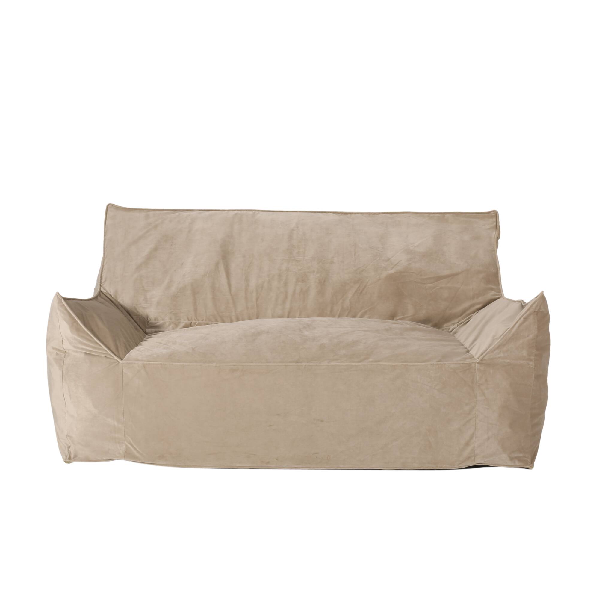 Angle. GOODSILO - Premium Oversized Velvet Bean Bag Chair with Armrests for Ultimate Comfort and Style - taupe.