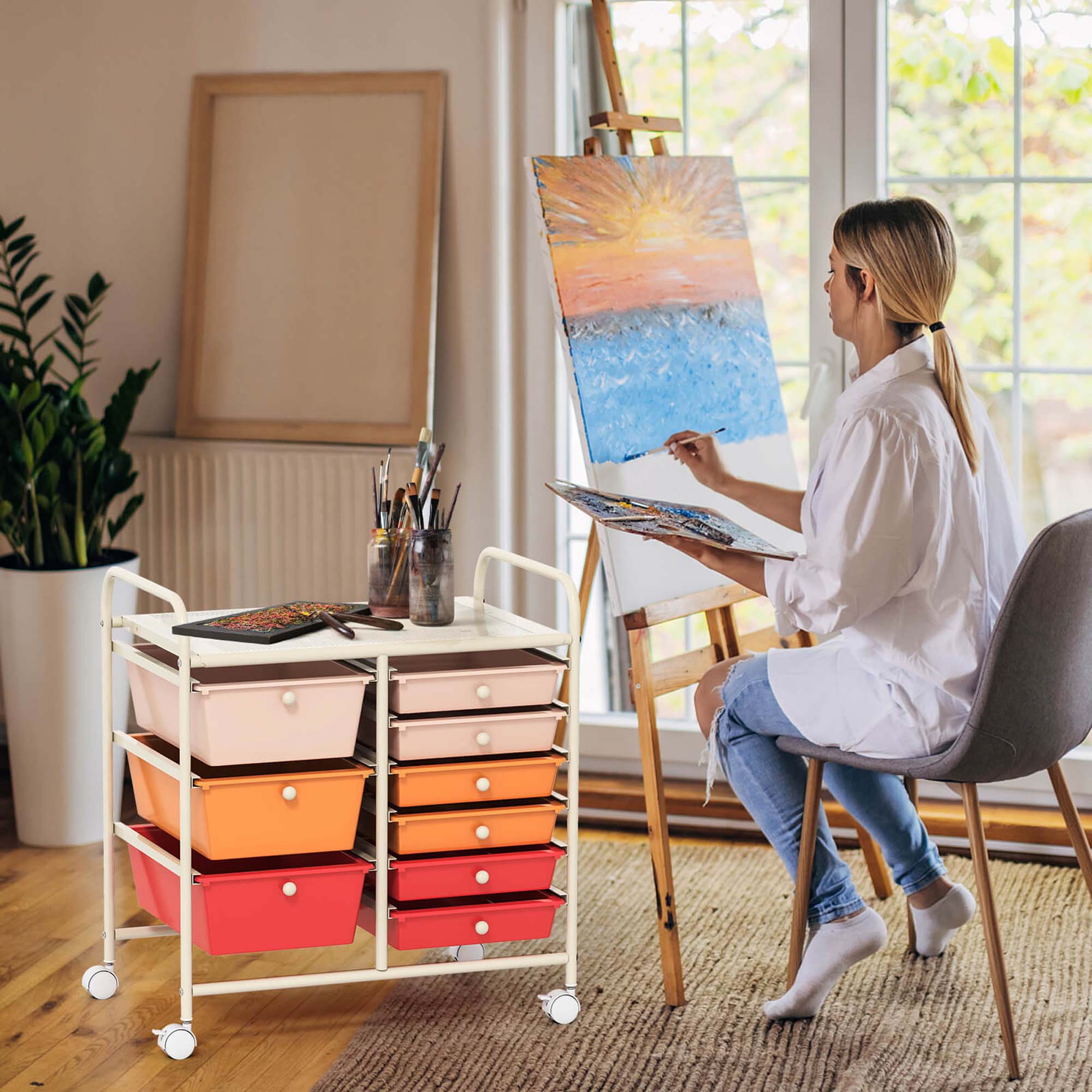 Alt View 4. Costway - Costway 9 Drawer Rolling Organizer Cart Utility Storage Tools Scrapbook Paper Multi-Use Macaron - Macaron.