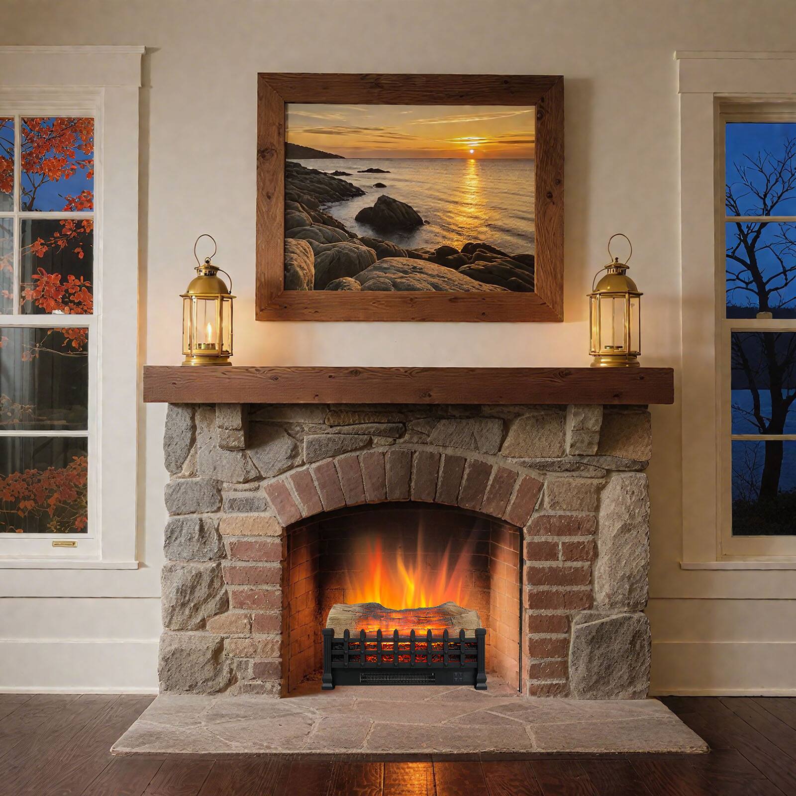 Alt View 1. Chateau Abodes - 20" Electric Fireplace, Freestanding Heater with 3D Log Set Insert for Indoor Use - Antique Black.