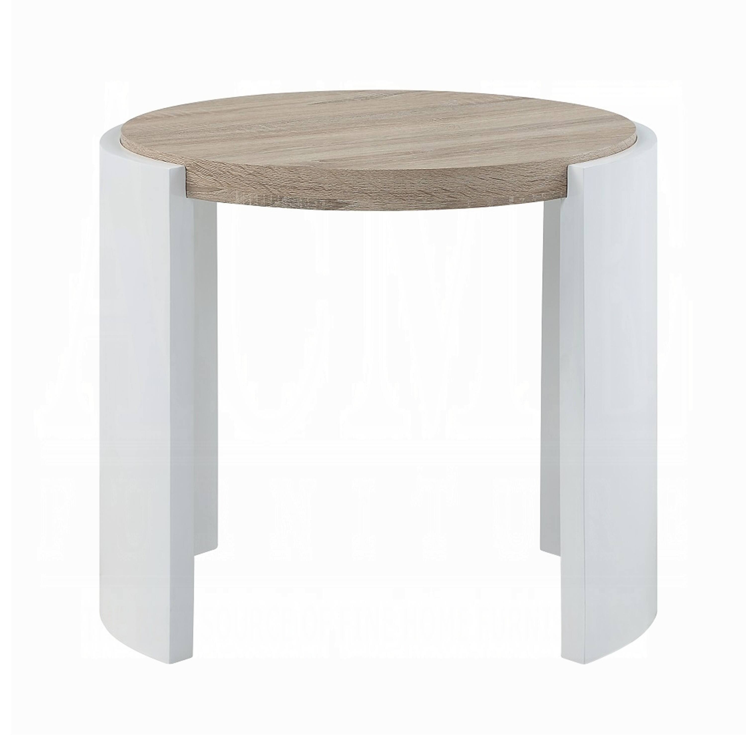Alt View 1. Manhattan Lane - Romani Side End Table, White High Gloss Wood, Oval 26 Inch - White, Brown.