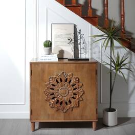 GOODSILO - Hand-Carved Wooden Storage Cabinet with Floral Design - Solid Sideboard for Living Room Entryway Bedroom - Dark Brown