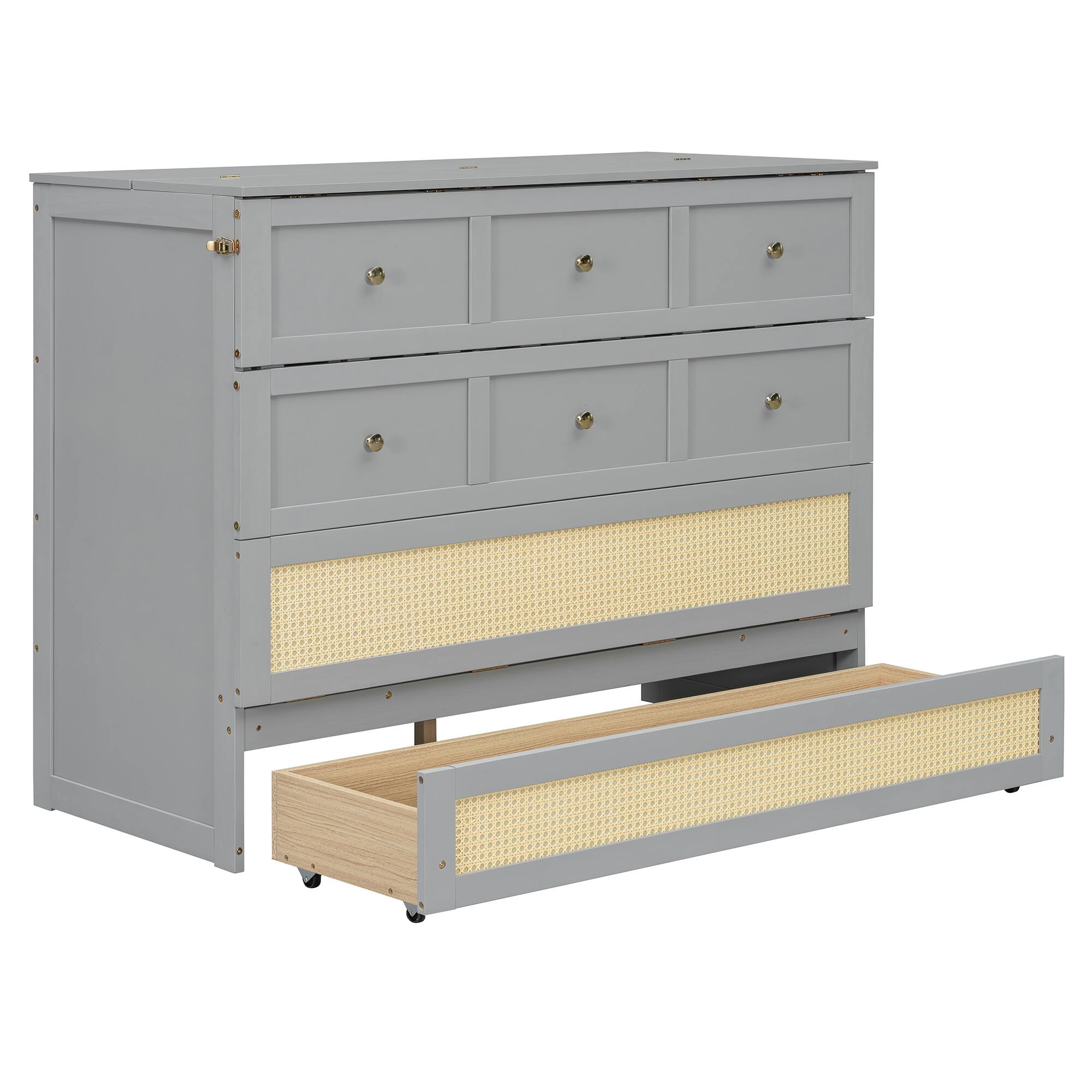 Alt View 2. Whisen - Full Size Murphy Bed,Space-Saving Foldable Bed Frame with Storage Drawers - Gray.