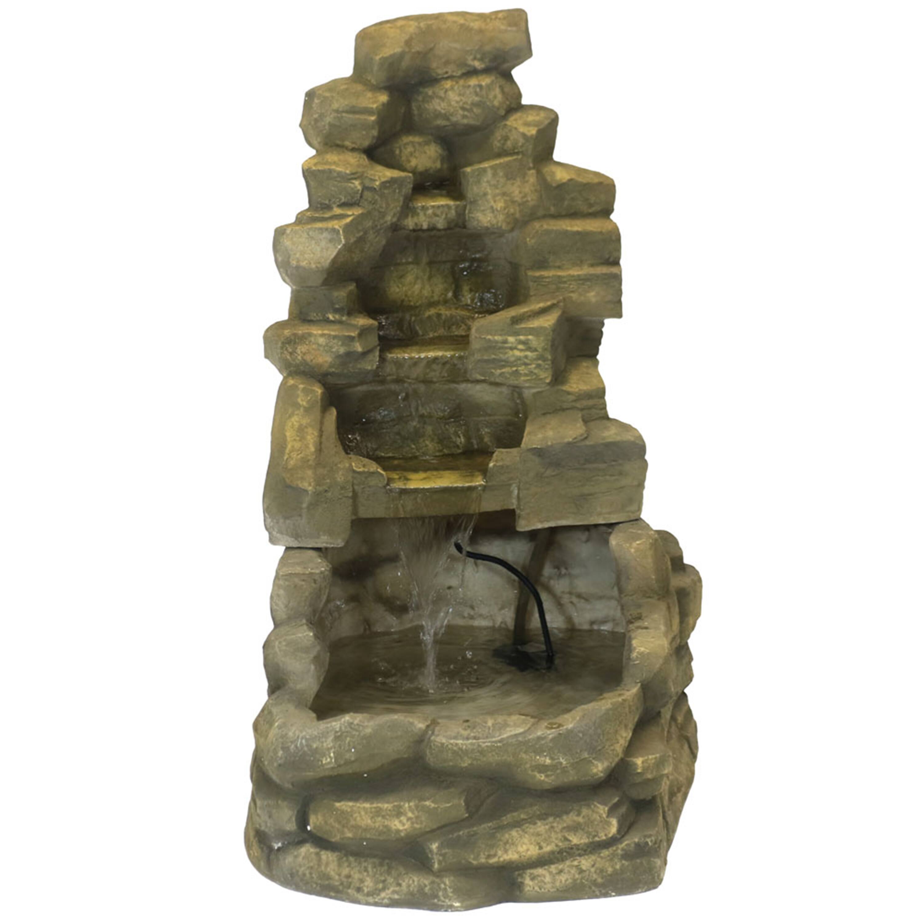 Alt View 7. Sunnydaze - Fiberglass Electric Outdoor Stone Waterfall Fountain - 37 in - Light Brown.