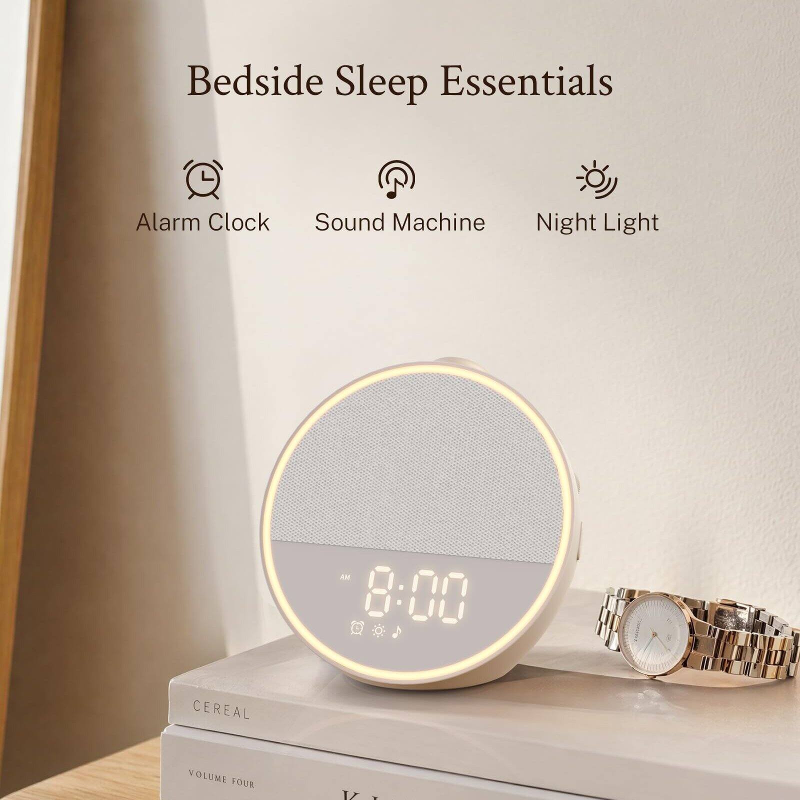 Bedside Sleep Essentials Alarm Clock Sound Machine Night Light AM 8:00

CEREAL VOLUME FOUR