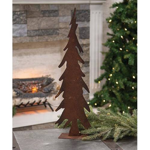 Angle. BreeBe - Rusty Metal Primitive Christmas Tree 23" - Brown.
