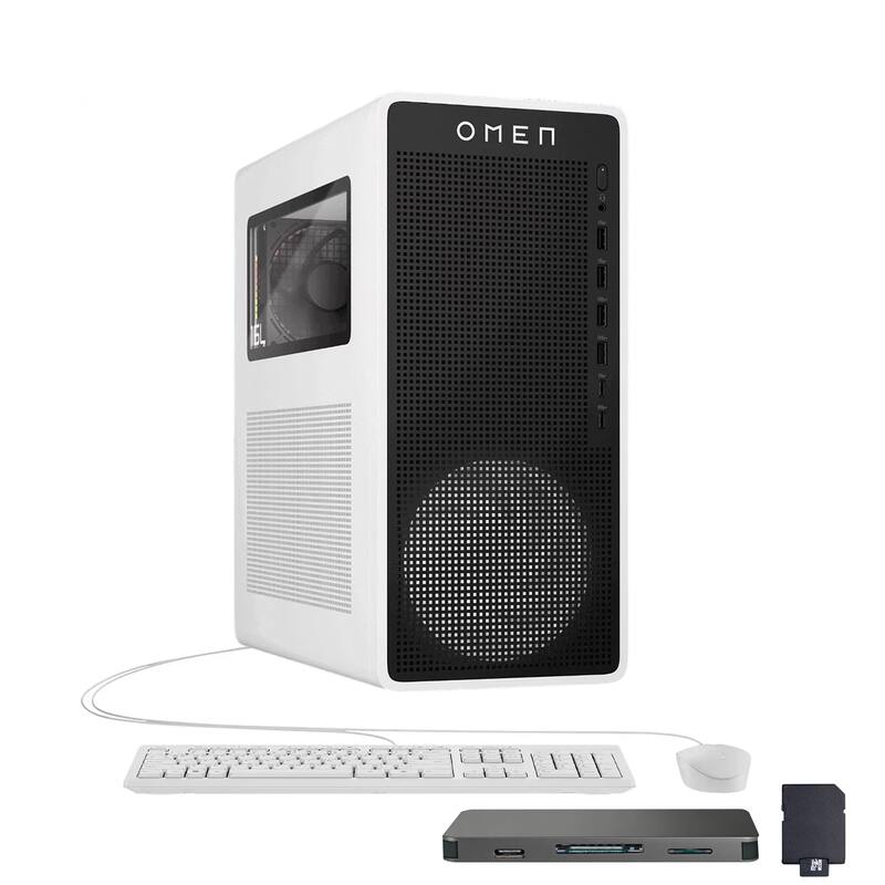 HP OMEN - 16L Gaming Desktop,AMD Ryzen 7 8700F,NVIDIA GeForce RTX 5060,64GB DDR5,2TB SSD+1TB Dock Set,Win 11 - White