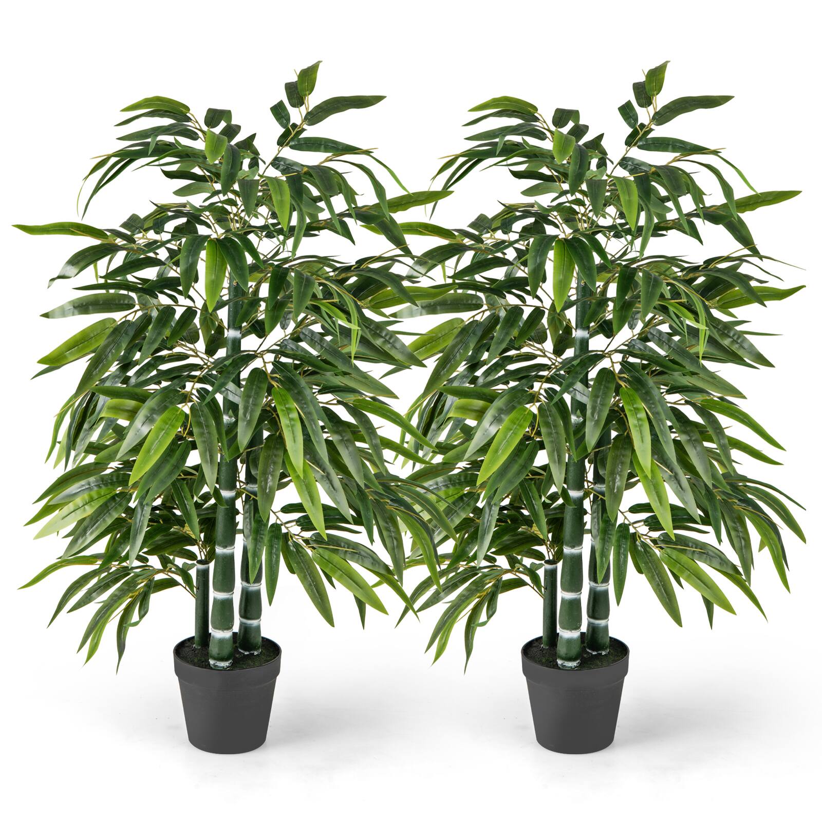Front. Gymax - Gymax 50'' Tall Artificial Potted Tree w/3 PE Bamboo Trunk Flush Leaves Realistic Soil - Green.