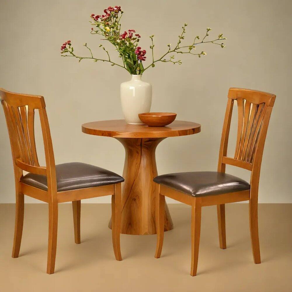Back. FurniFact - Elegant Wooden Dining Chairs – Faux Leather Kitchen Chairs - Saddle Brown.