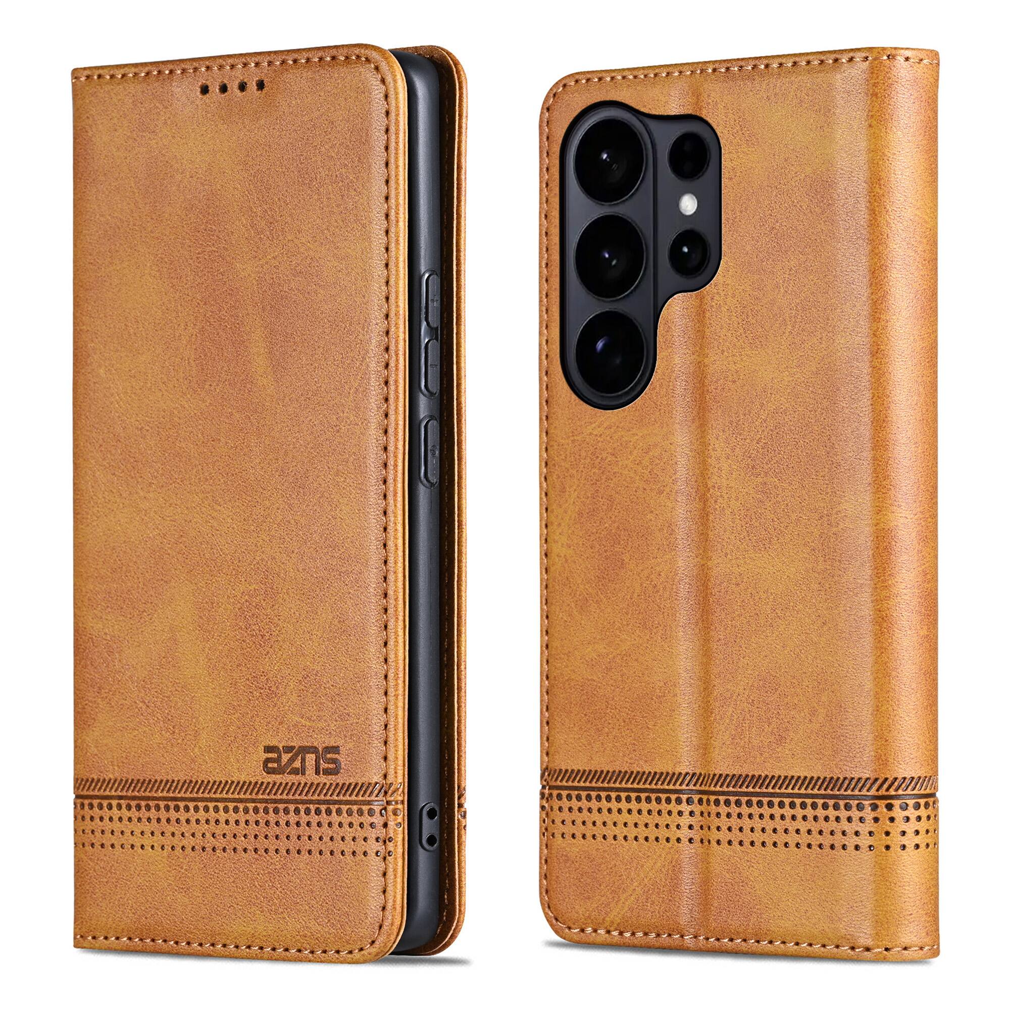 Angle. UUCOVER - Wallet Case for Samsung Galaxy S26 Ultra,PU Leather Wallet Folio Case with Card Slots Shockproof Kickstand Cover - Yellow.